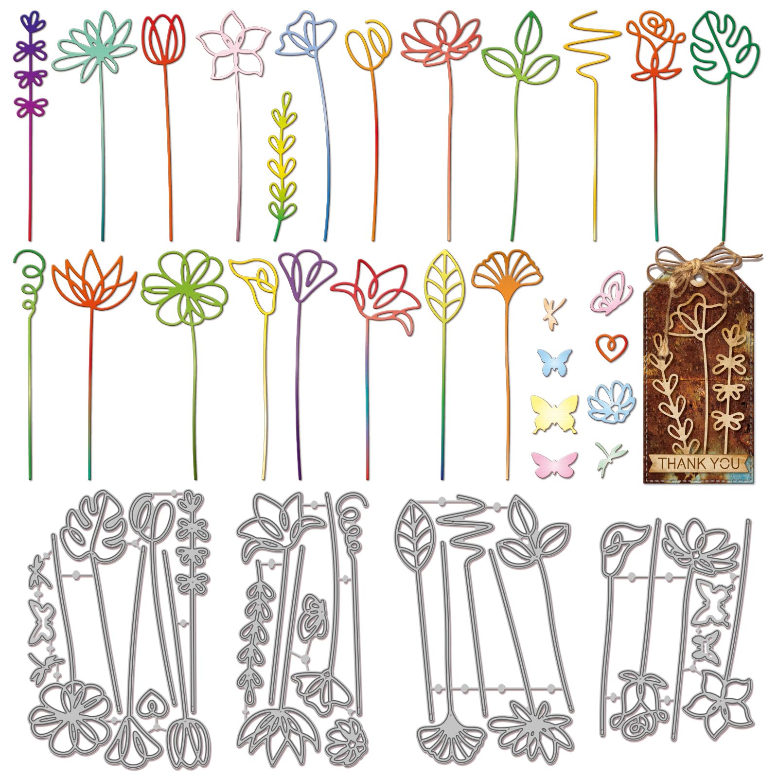 GLOBLELAND Lines Flowers Leaves Cutting Dies Floral Metal Die Cuts Bouquet Accent Cutting Embossing Templates for Scrapbooking Crafts Paper Cards Making