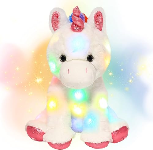 Vista 12 de Hopearl Unicornio de Peluche LED con Iluminación Colorida Animal de Peluche Suave Luces Nocturnas que Brillan en la Oscuridad Regalos de Cumpleaños