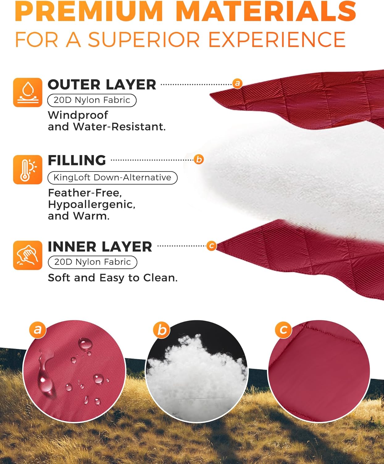 KingCamp Ultralight Camping Blanket, Packable Down Alternative Puffy Wearable Blankets Weatherproof Warm Package Quilt with Snap Buttons for Outdoor Hiking Travel Picnic Stadium (78.7" L x 56.7" W) - Image 3