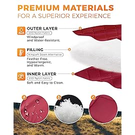 KingCamp Ultralight Camping Blanket, Packable Down Alternative Puffy Wearable Blankets Weatherproof Warm Package Quilt with Snap Buttons for Outdoor Hiking Travel Picnic Stadium (78.7 L x 56.7 W)
