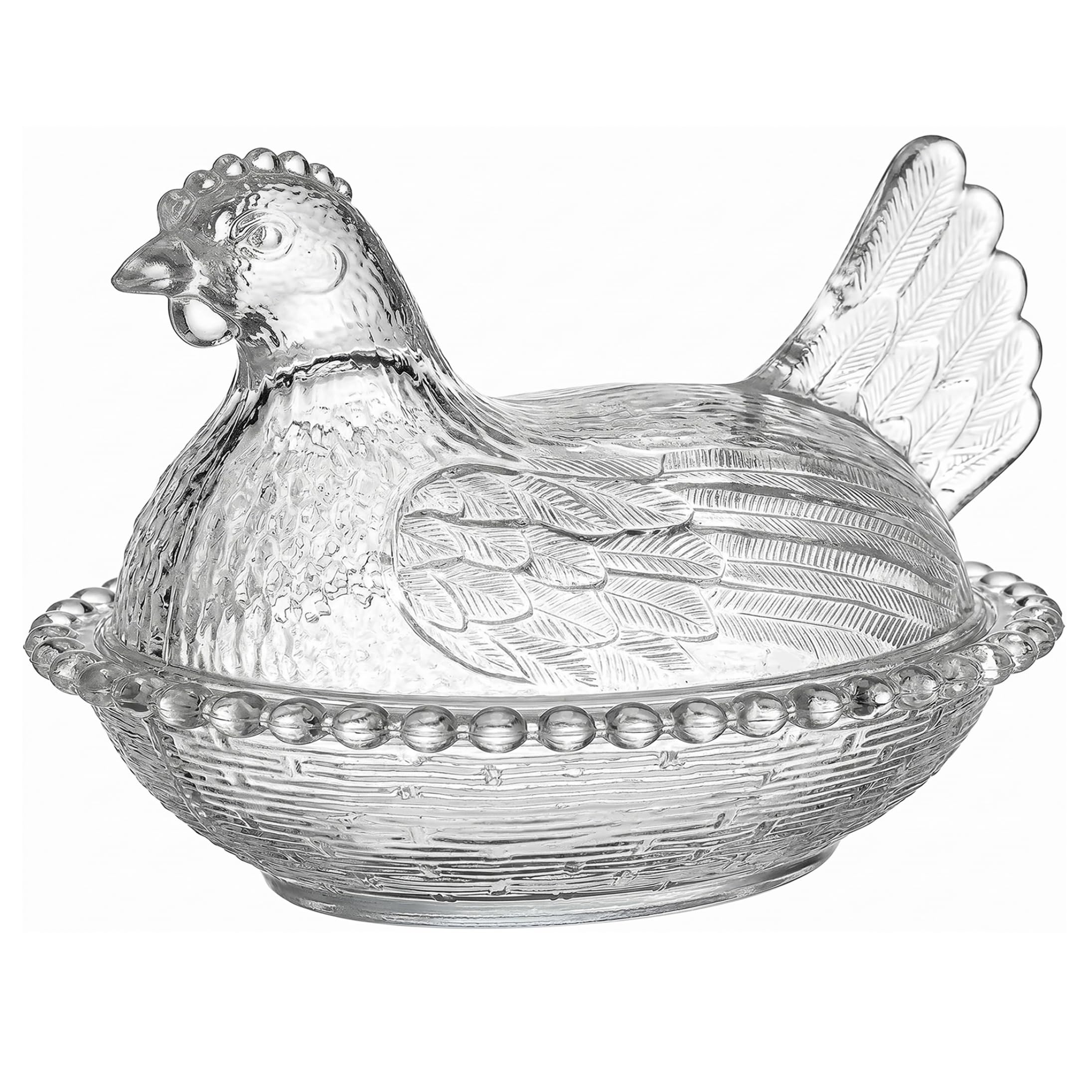 Tsawntd Candy Servers, Hen on Nest Candy Dish with Lid, Transparent Glass Storage Jar for Snacks, Home Desktop Decor (Transparent)