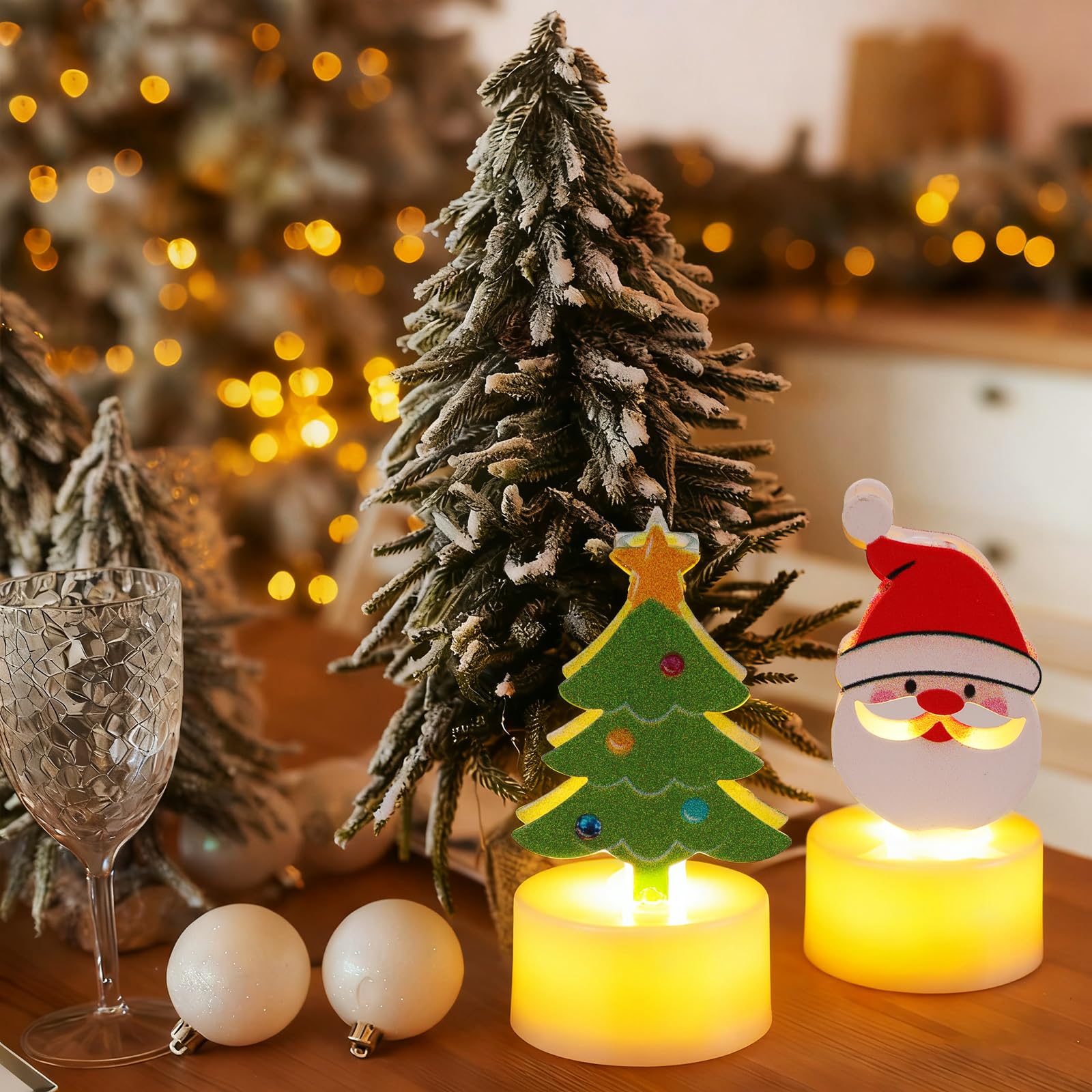 Candele natalizie, 6 lumini a LED senza fiamma, con 6 motivi festivi, funzionamento a batteria, per decorazione centrotavola da tavola