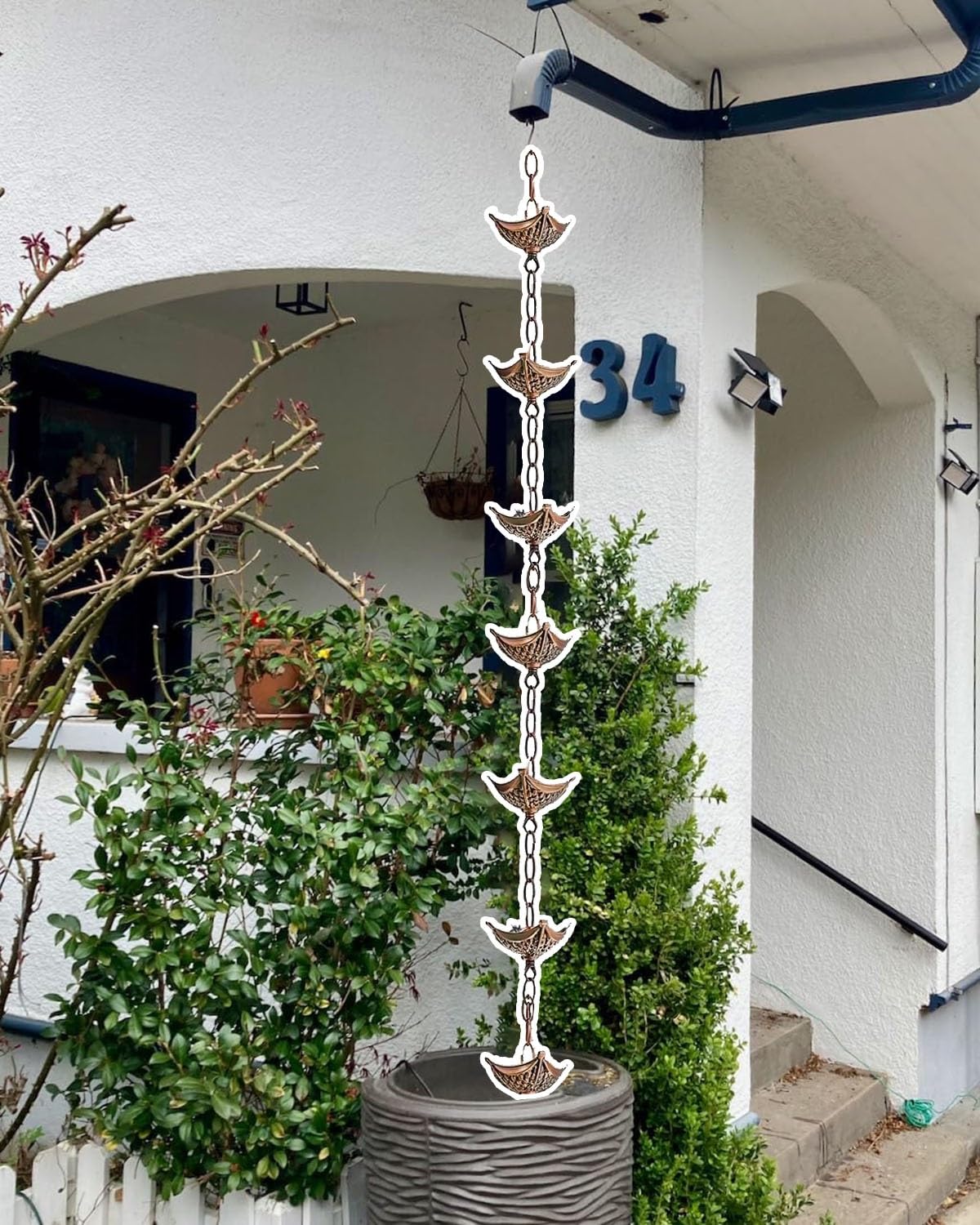 YNBSHGAA Rotating Rain Chain Waterfall for Porch Gazebo Villa, Extra Long Rainwater Catcher Enhances Downspout Drainage,Style4-3.8m (12.5ft)