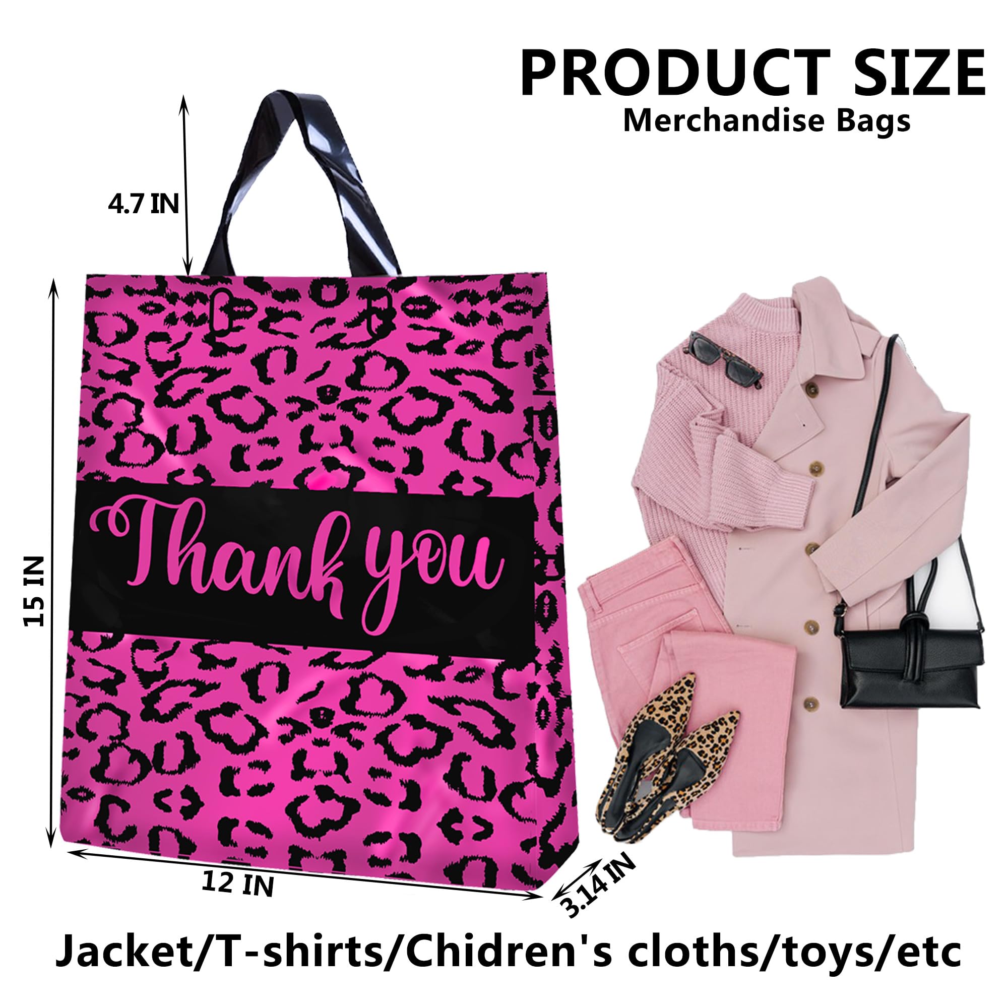 MOCCNORA 50 Pack Thank You Merchandise Bags 12 * 15IN Plastic Shopping Bags for Business Leopard Retail Boutique Bags for Merchandise Favor Gift Goodie Bags