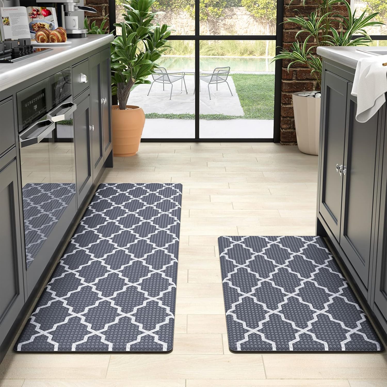 DEXI Kitchen Rugs Set 2 Piece, NonSlip Waterproof Kitchen Mat, Anti