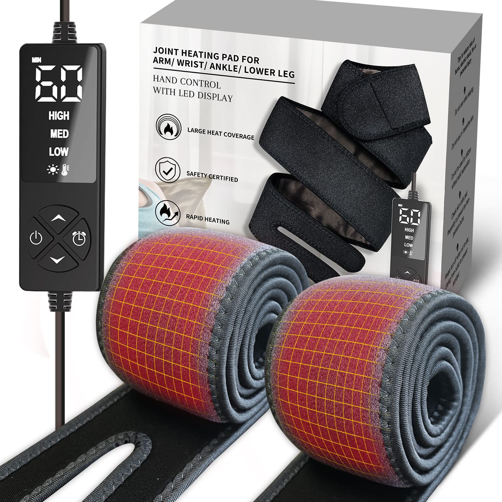 sticro Set of 2 Long Heating Pad for Hands/ Arm/ Ankle/ Knee Pain Relief, Heated Wrap for Golfers Tennis Elbow, Carpal Tunnel, Knee Joint Arthritis Leg Ankle Plantar Fasciitis, Achilles Tendonitis