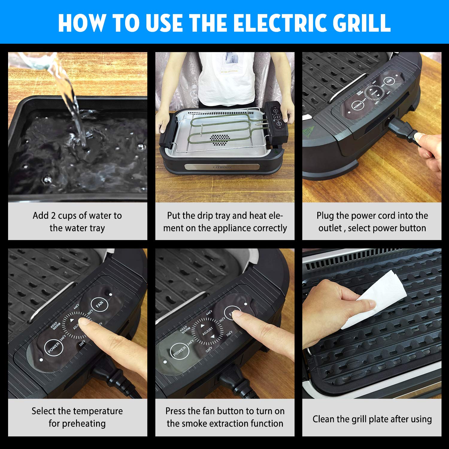 LITBOOS Smokeless Indoor Grill ,1500W PFOAFree Portable Electric Grill