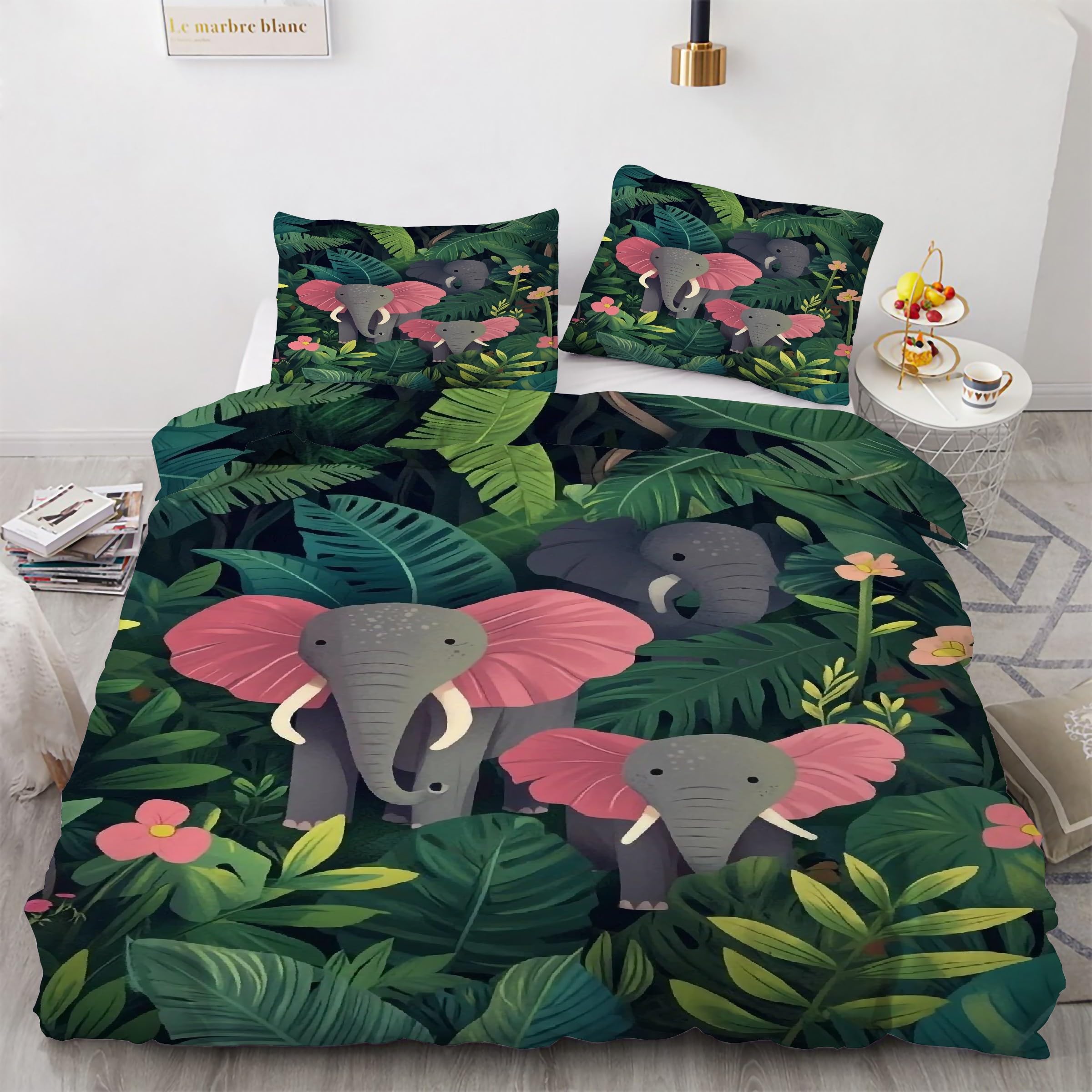 Housse de Couette 220x240 éLéPhant Parure de Lit BéBé 3 Pièces