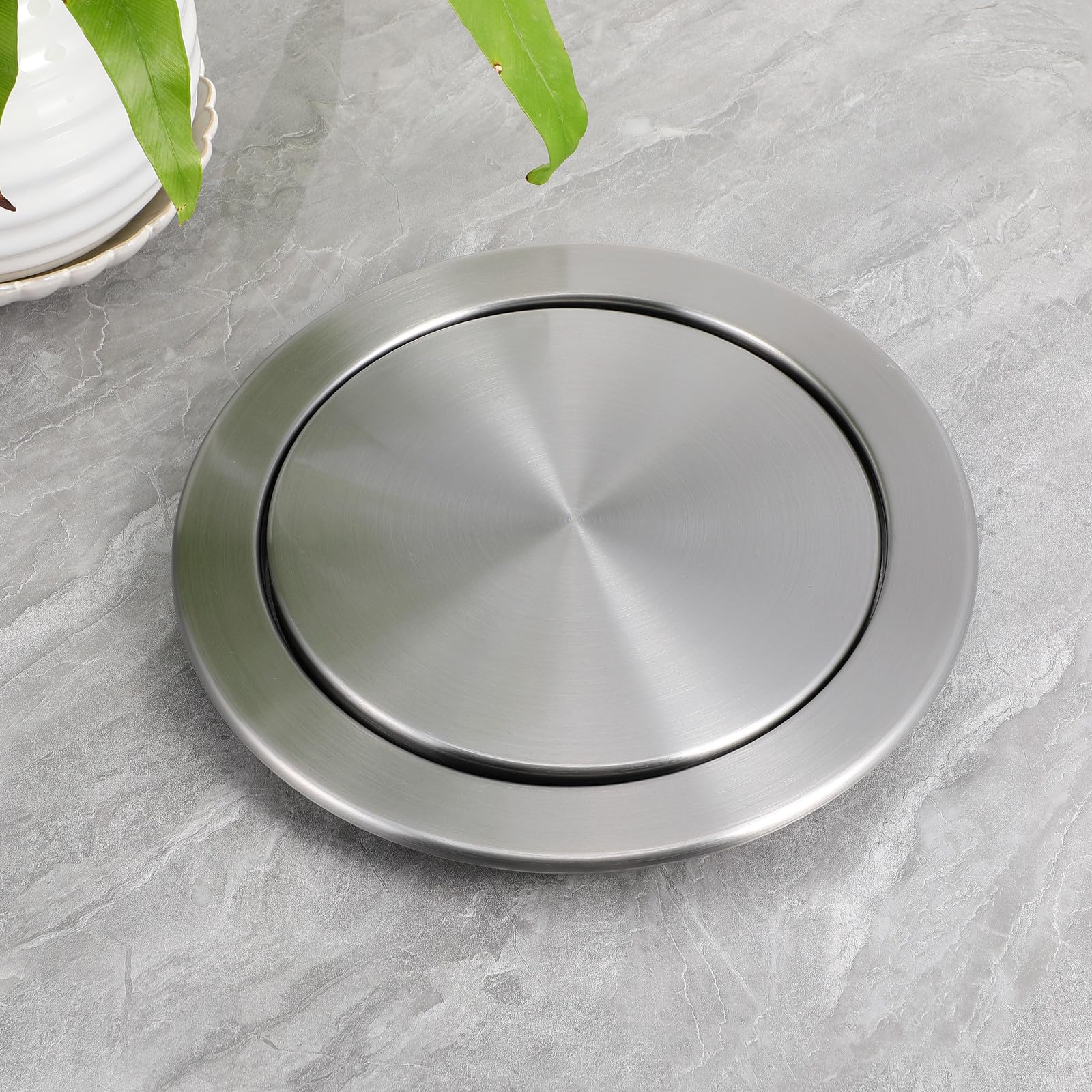 Tapa de Basura Empotrada de Acero Inoxidable 430, Diámetro 22-26 Cm, Solapa Abatible para Encimera de Cocina y Baño, Cubierta Resistente y Funcional para Cubo de Basura