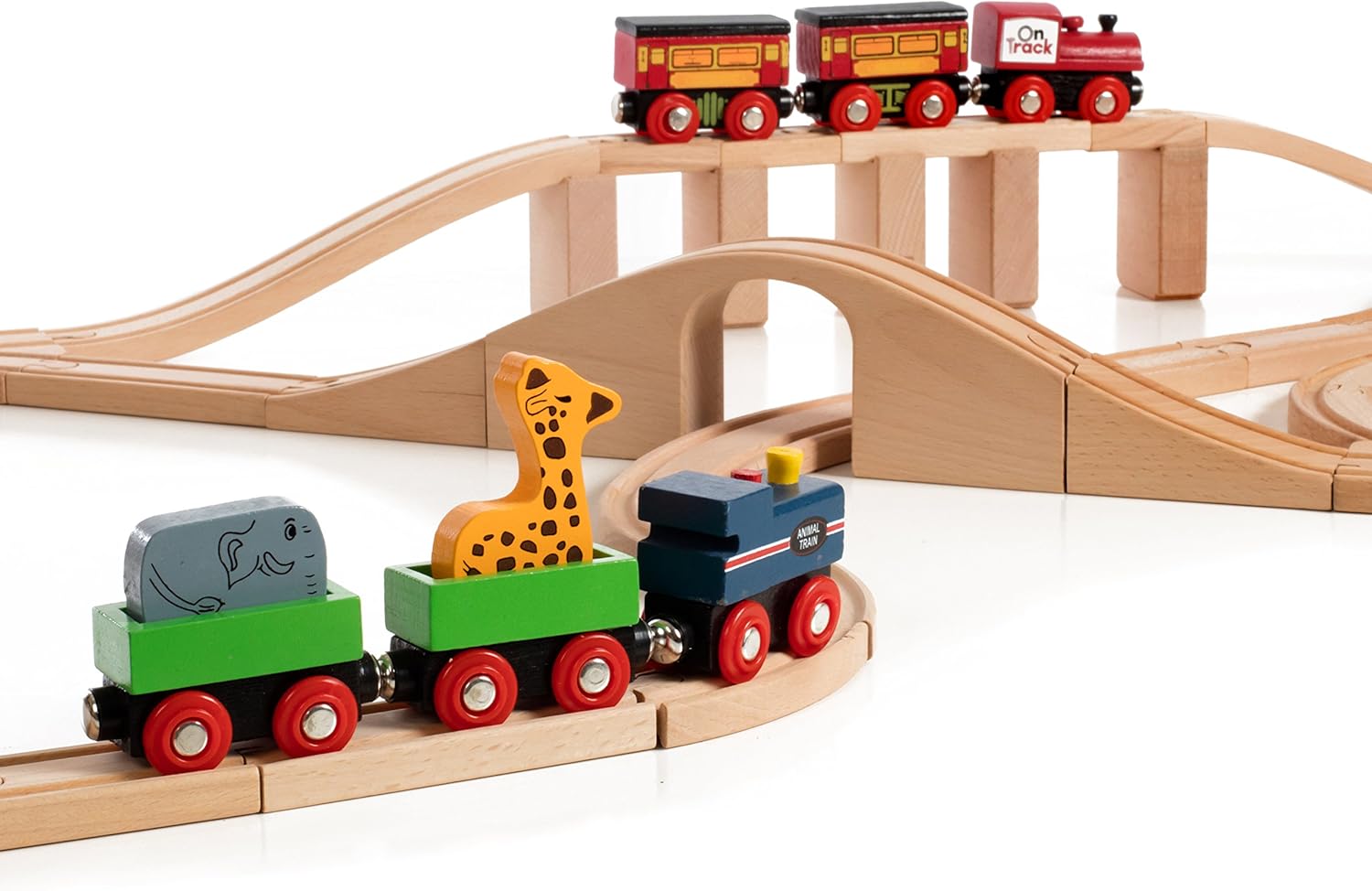 Lоwеѕt Prісе On Track USA Wooden Train Set 100 Piece Expansion Pack Train Track Set with Magnetic Engine Train Cars and Zoo Train, Compatible with All Major Brands, Comes in a Storage Container