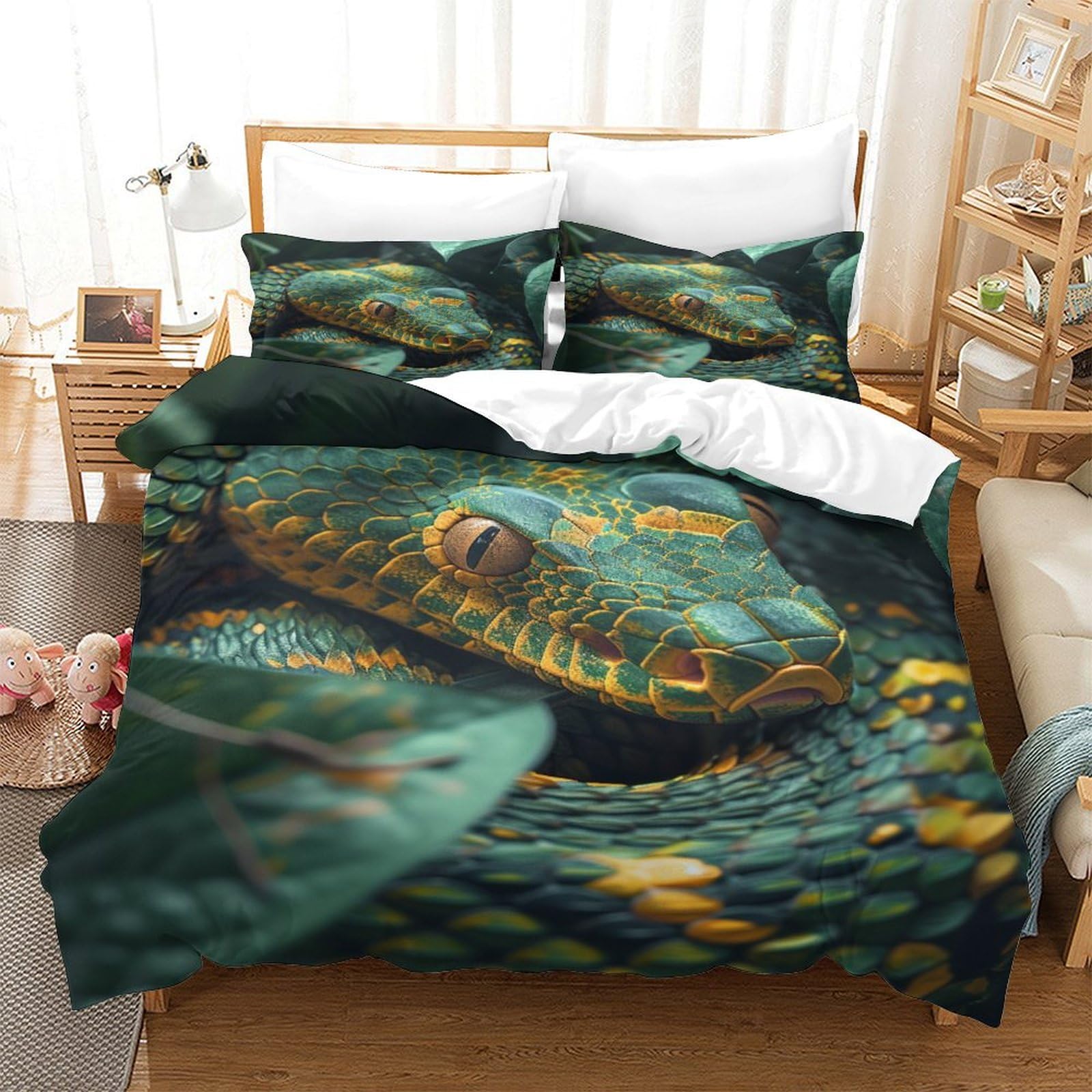 P1S9U7W5Y Realistic Snake 3D Printed Duvet Cover Set 3pcs Microfiber Python Bedding Set Double（200x200cm）