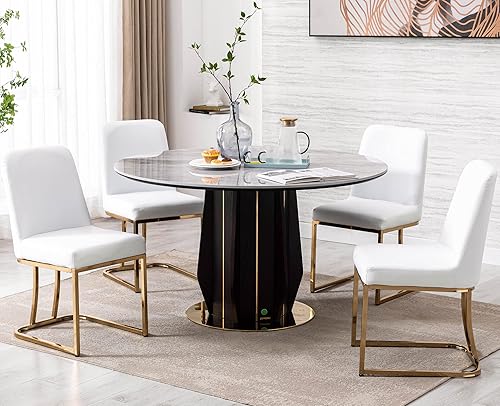 Miniatura 2 de VESCASA Sillas de comedor tapizadas de piel sintética con respaldo, sillas modernas de mediados de siglo con marco de metal dorado para comedor,