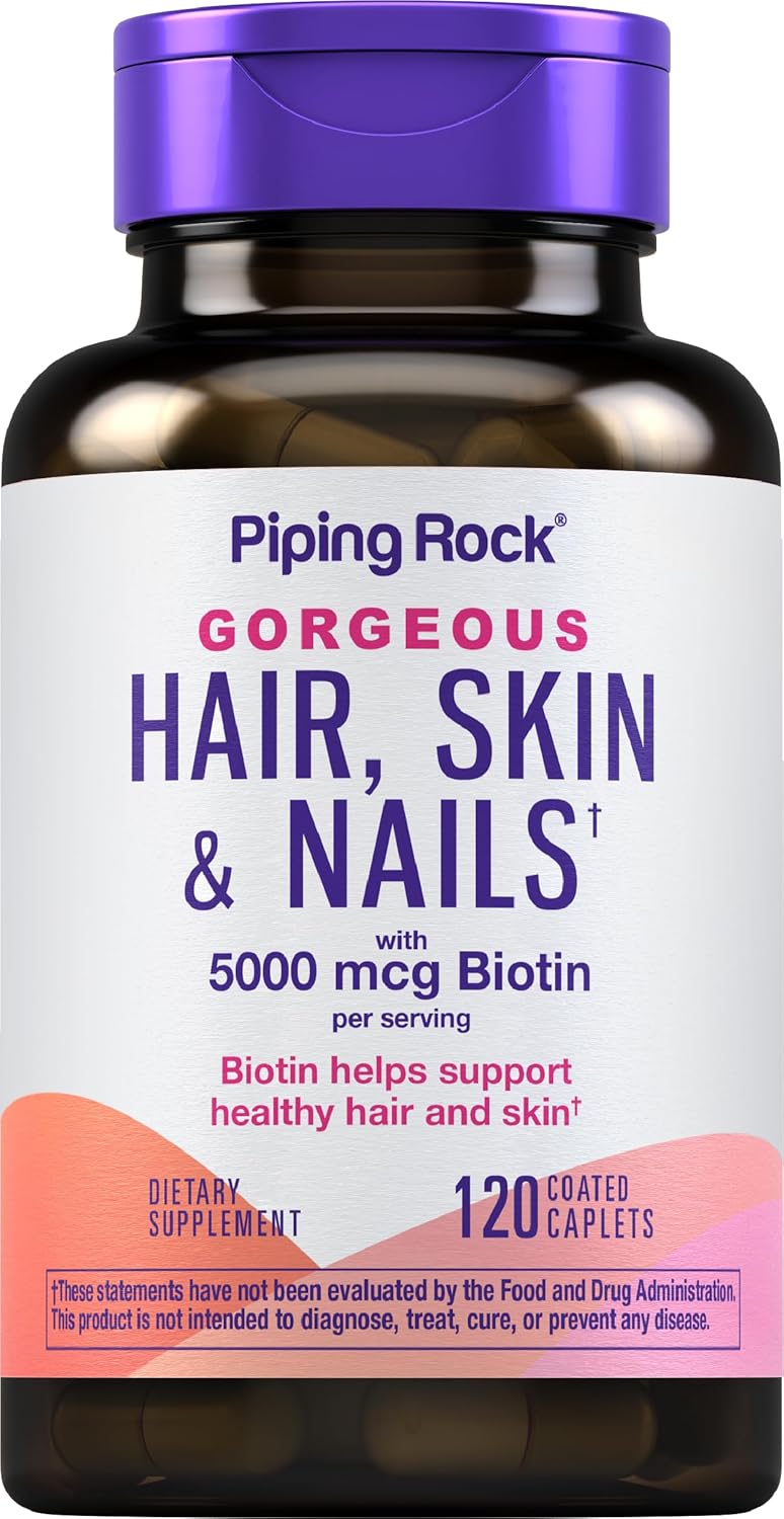 Piping Rock Hair Skin and Nails Vitamins | 120 Caplet Pills | with Collagen | 5000 mcg of Biotin | Non-GMO, Gluten Free Supplement Piping Rock Hair Skin and Nails Vitamins | 120 Caplet Pills | with Collagen | 5000 mcg of Biotin | Non-GMO, Gluten Free Supplement