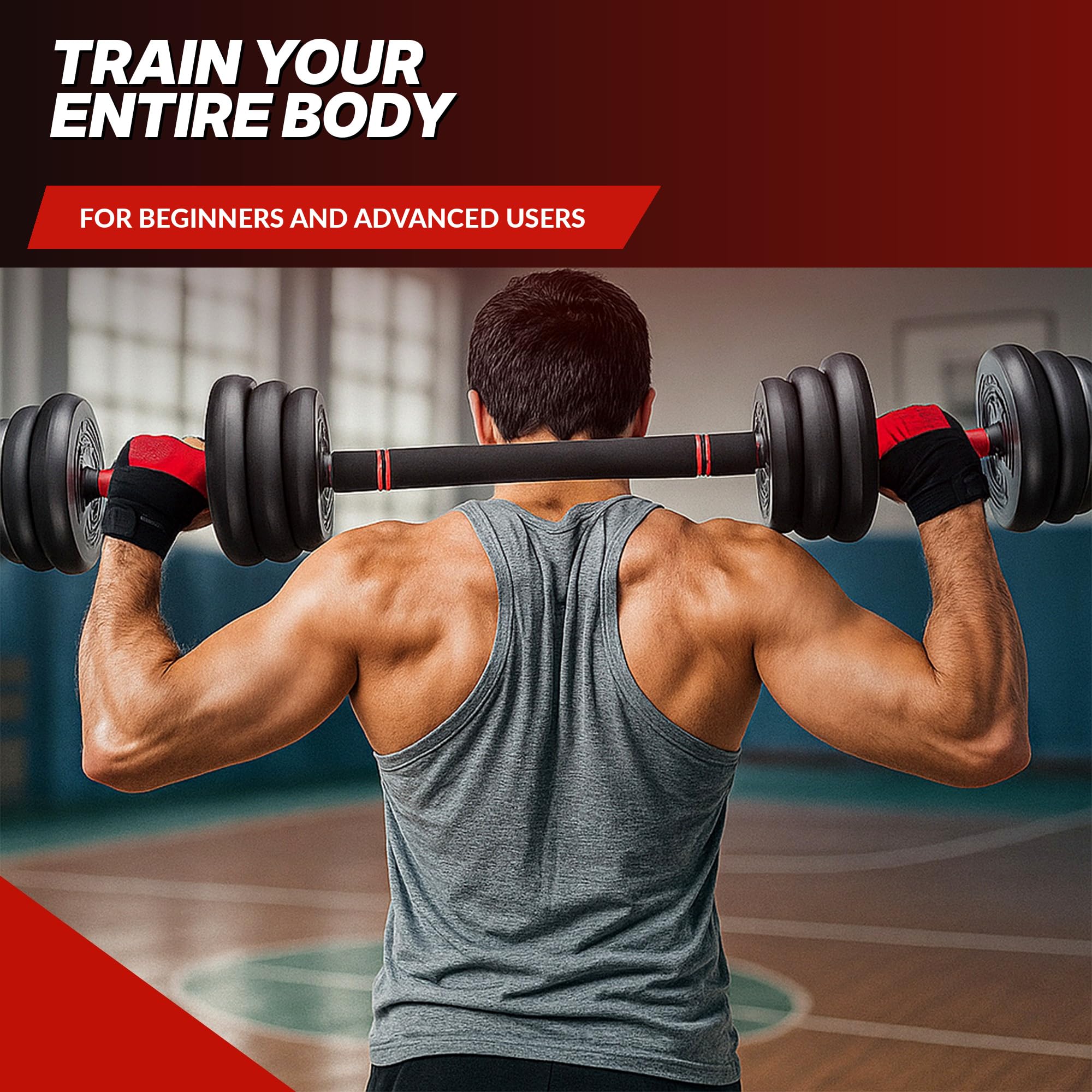 20 kg, kit per sollevamento pesi 5 in 1 con barra lunga, kettlebell, ruota addominale e manici pompe, set pesi per sport domestici, principianti e confermati, nero