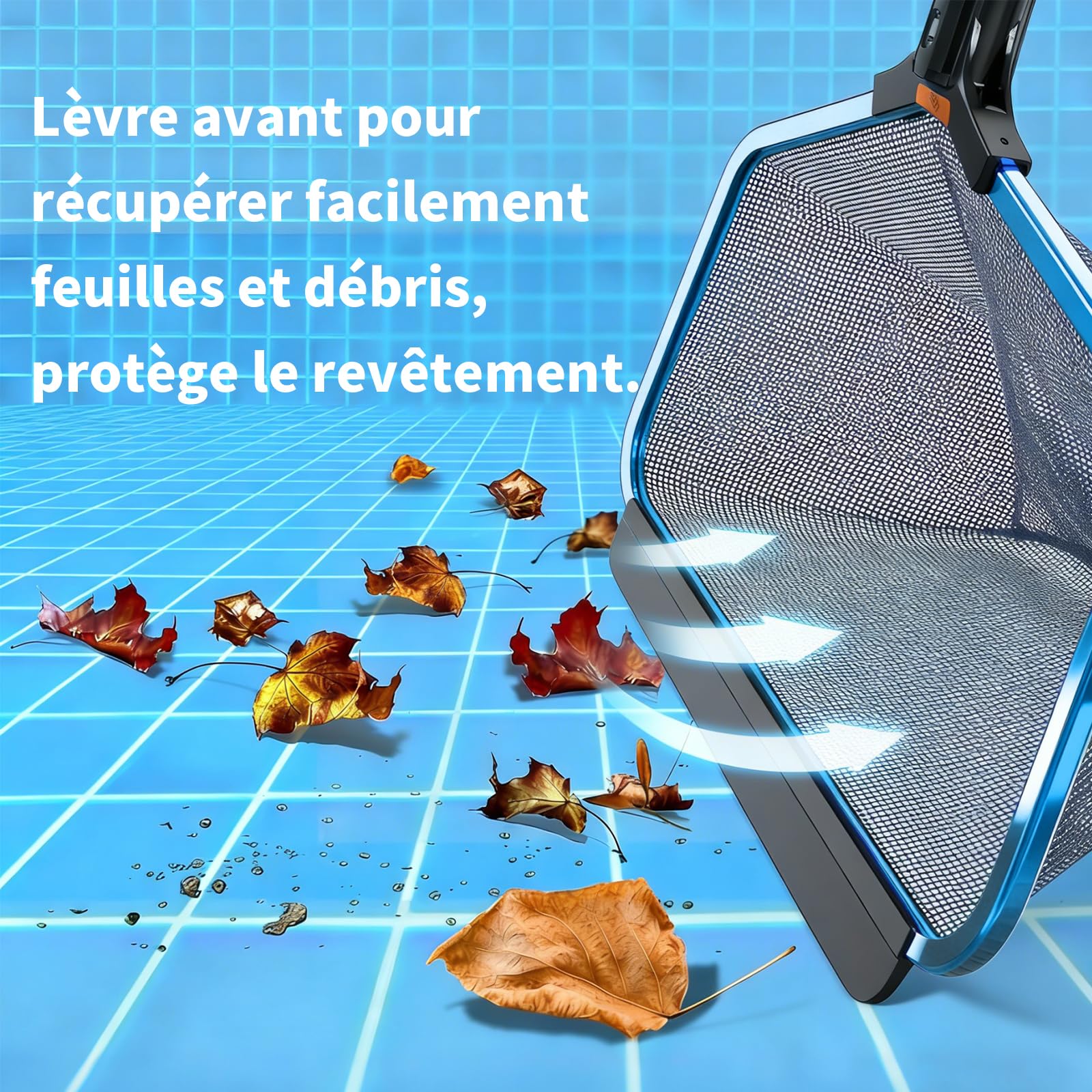 Épuisette de Fond de Piscine avec Cadre en Aluminium Robuste, Filet de Nettoyage à Feuilles pour Piscine, Étang, Spas, Fontaine, Parc Aquatique, avec 2 Filets (sans Perche Réglable)