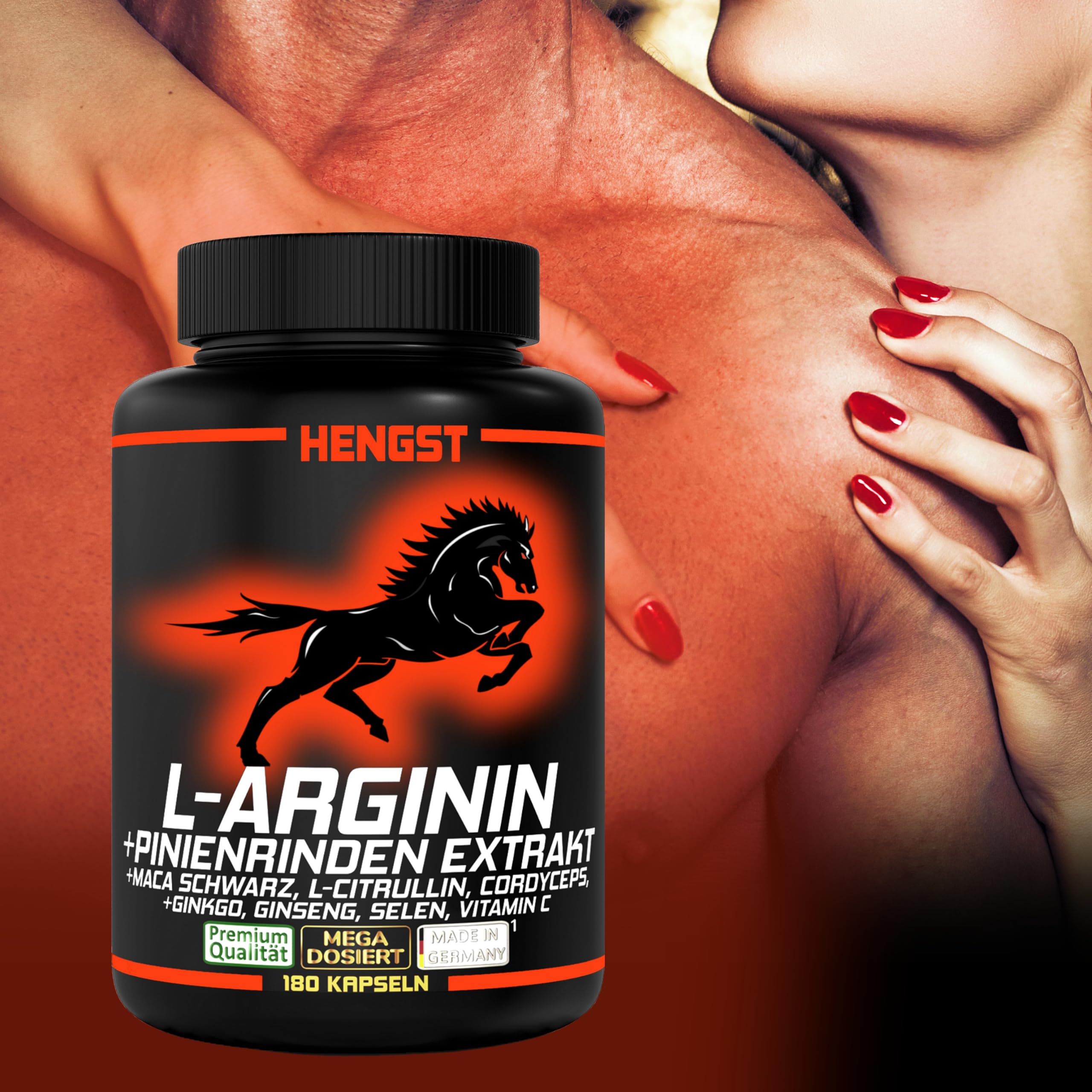 MACH! DICH! HENGST!² L-Arginin + Pinienrinden Extrakt 100:1, 180 Kapseln + MACA SCHWARZ, L-Citrullin, Ginseng, Ginkgo, Cordyceps, Selen, Vitamin C, 1 Dose [1x154,6g]