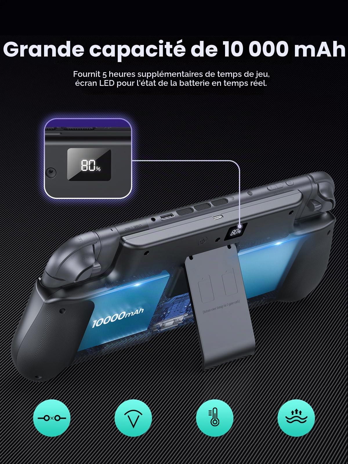 GagaKing Coque Batterie pour Nintendo Switch 2, boîtier de Recharge Rapide PD/QC 10000mAh – écran LED, Ports USB-C, 2 emplacements pour Cartes de Jeu et Support intégré