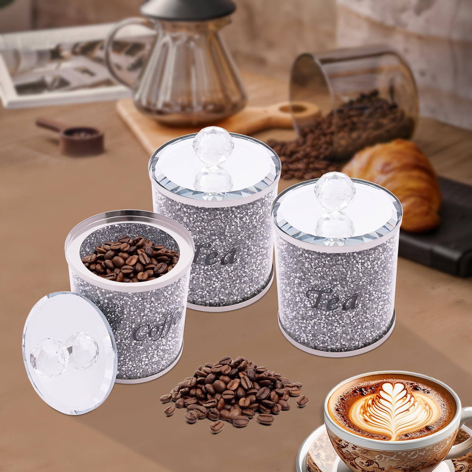 Tarros de cristal con tapa, tarros de té, café y azucareros, tarros de almacenamiento con tapa, herméticos para especias, tarros de especias, 3 unidades