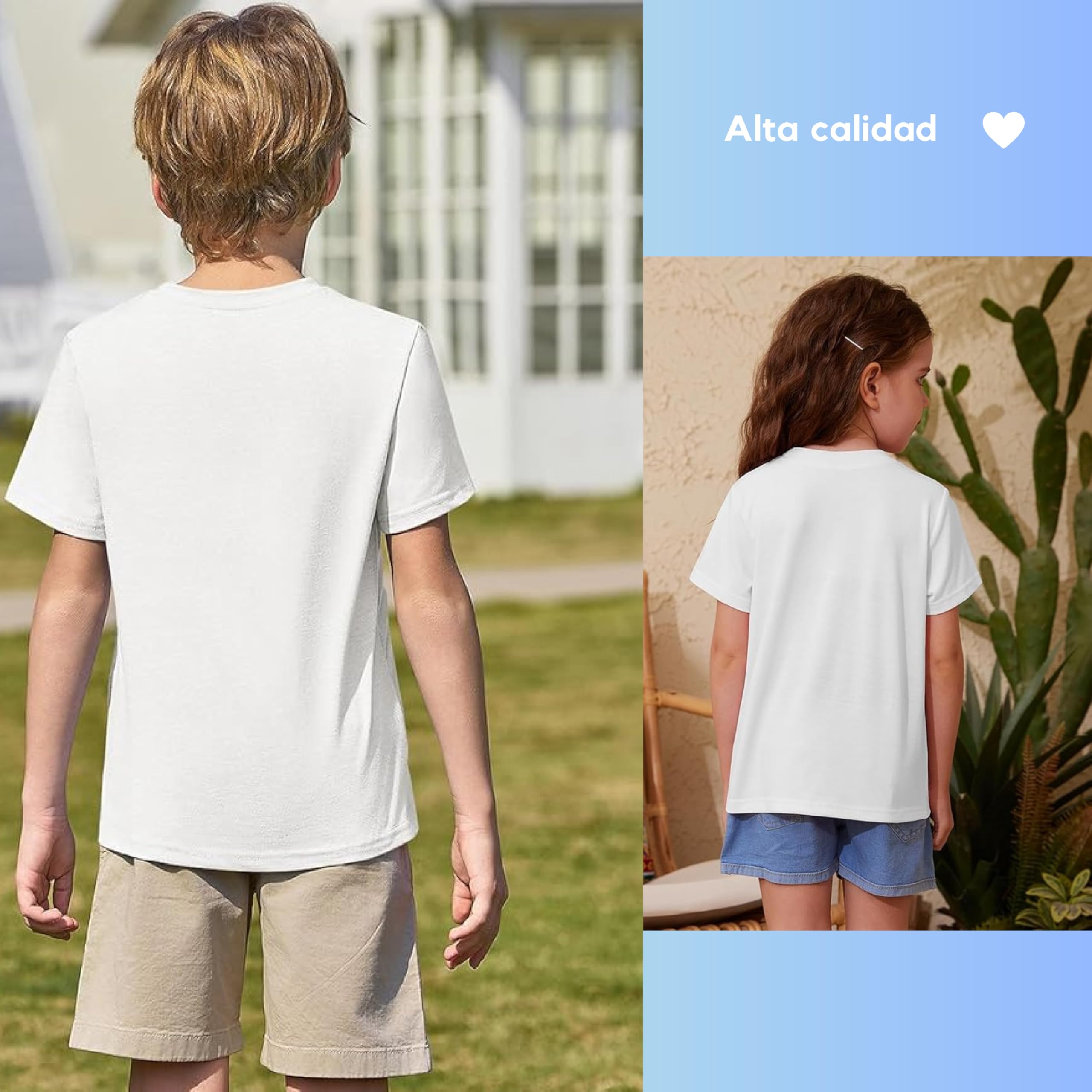 Vida Sol Camiseta Infantil 100% Algodón, 1 y 2 Unidades, Unisex, Manga Corta, Cuello Redondo, Suave y Transpirable, Diseño Básico y Cómodo, Ideal para Uso Diario, Tallas 1-15 Años, Colores Variados — view 4