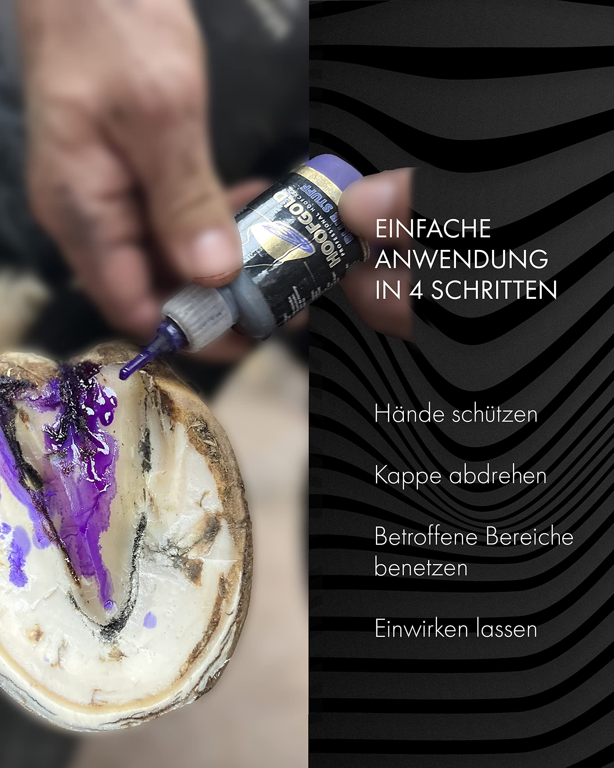 BlueStuff – wysoce skuteczny środek przeciwko gnilicy strzałki i chorobie White Line u konia – natychmiastowa pomoc w przypadku śmierdzących, miękkich kopyt – zgodny z ADMR – 50 ml