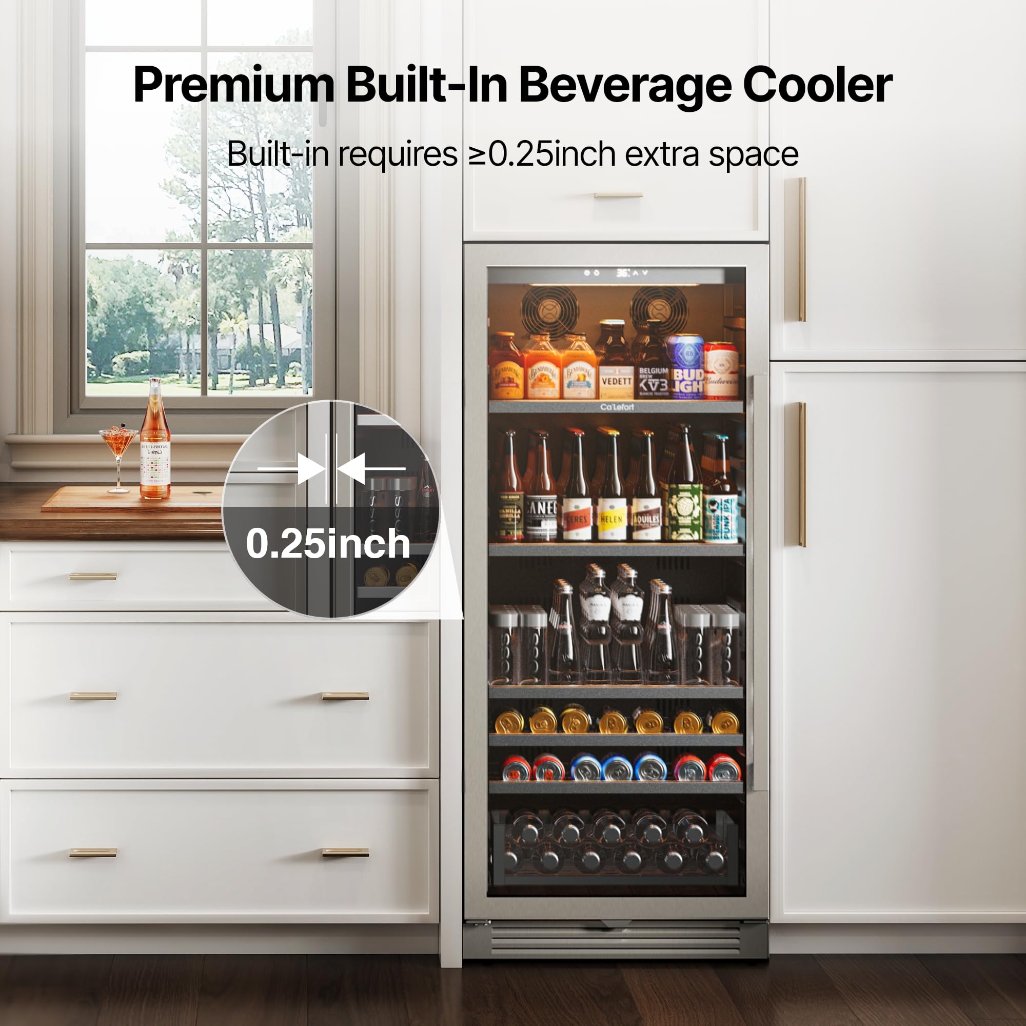 Ca'Lefort Beverage-Refrigerator 24 Inch, Tall Beverage Fridge Cellars Large Bar Drink Cabinet Built-In Or Freestanding With Glass Door, Beer Cooler For Bottles And Cans Beer/Soda/Water/Wine on Fridge.com - View 6