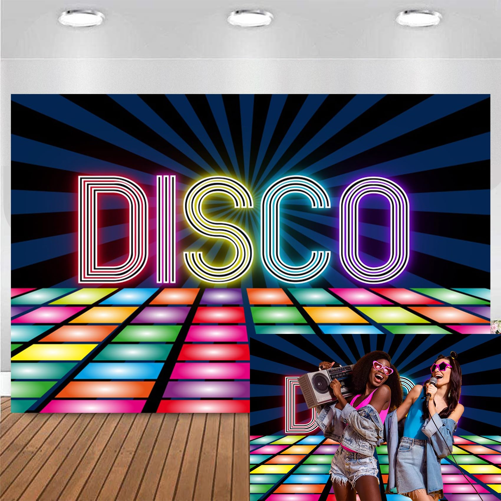 3,7 x 3 m dyskoteka impreza tło winylowe klub nocny neonowe światło muzyka taniec fotografia tło 'Let's Glow Crazy 80s 90' dorośli dyskoteka baner baner fotobudka rekwizyty