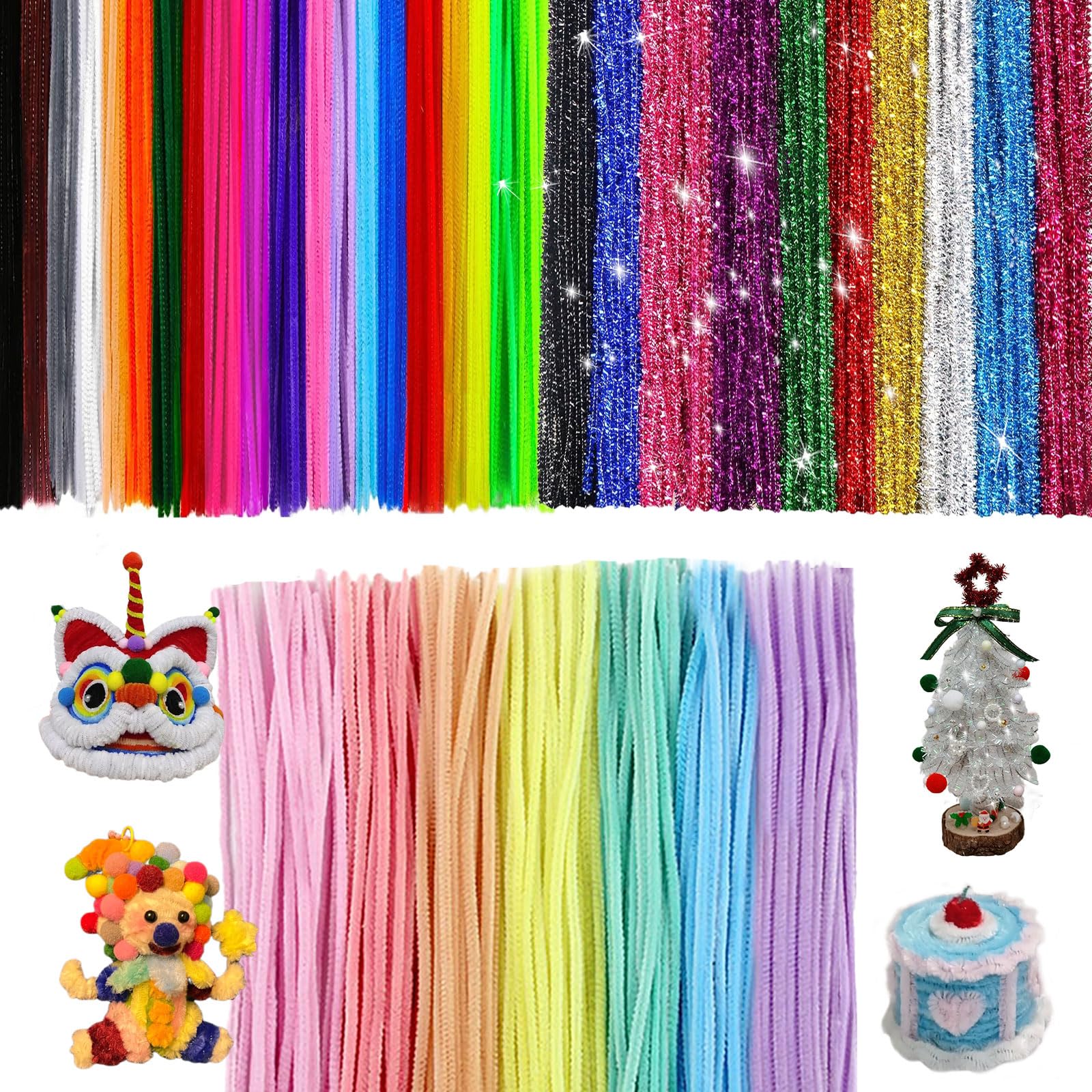CHENGCKJ 300 Skt Pfeifenreiniger 37 Farben Pfeifenputzer Bunt zum Basteln 30 cm Pfeifenreiniger Chenilledraht Biegeplüsch Basteldraht Pfeiffendraht für Kreative DIY-Projekte und Basteldeko für Kinder