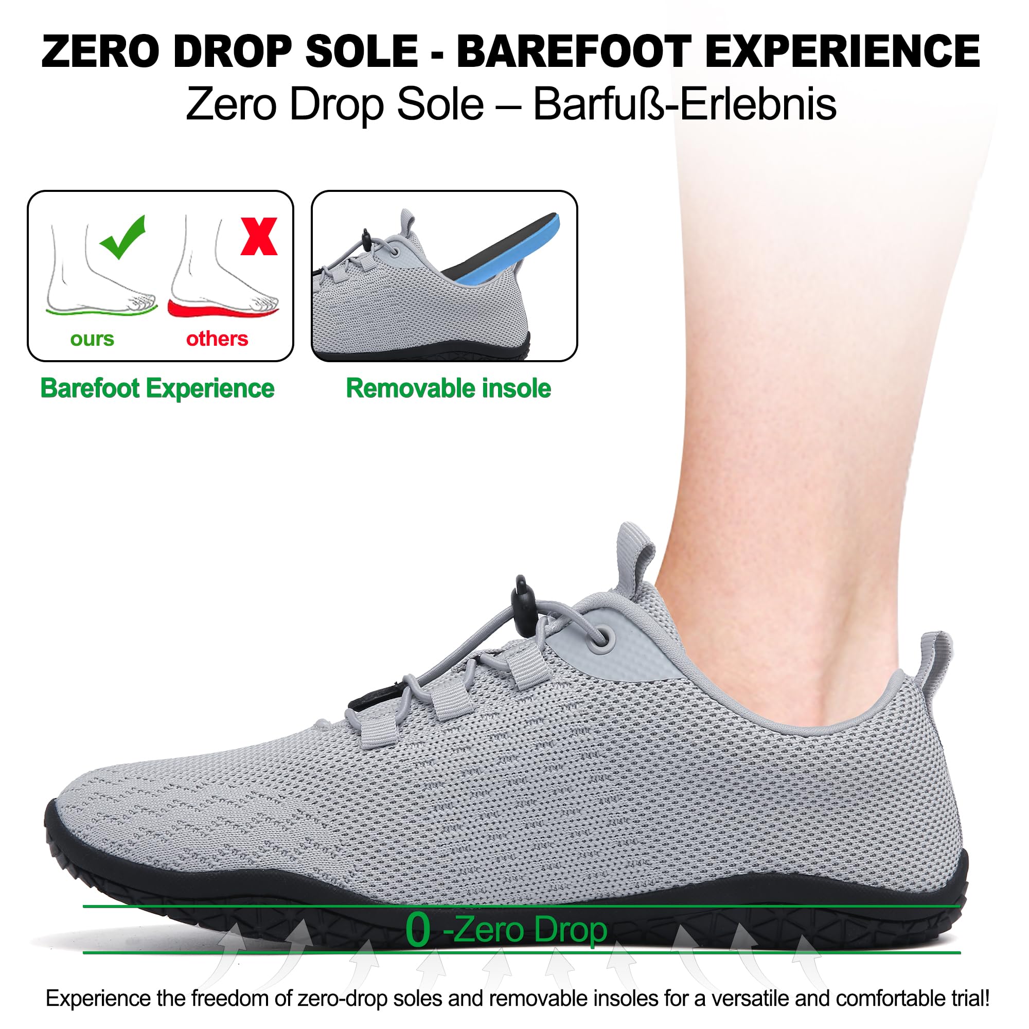 Geweo Scarpe Barefoot Minimaliste Donna Uomo Comode Scarpe Sneakers con Punta Larga Scarpe Trail Running Leggero Scarpe Palestra Camminare con Suola Zero Drop Barefoot Shoes Unisex 37-47EU