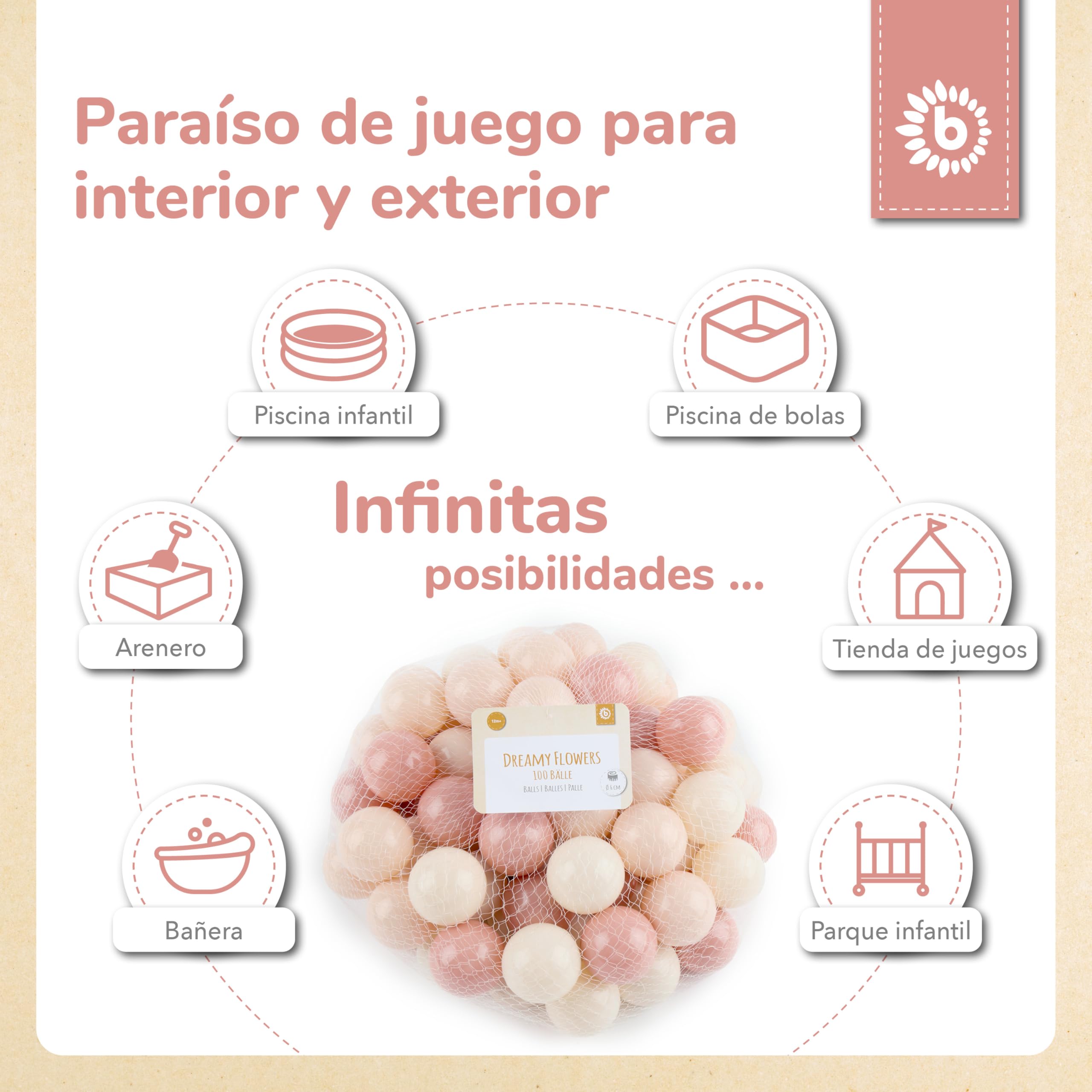 Bieco Bolas para piscina de bolas Dreamy Flowers | 100 unidades | bolas de colores | piscina de bolas para niños | piscina de bolas para bebé | piscina de bolas | bolas para piscina de bolas | bolas