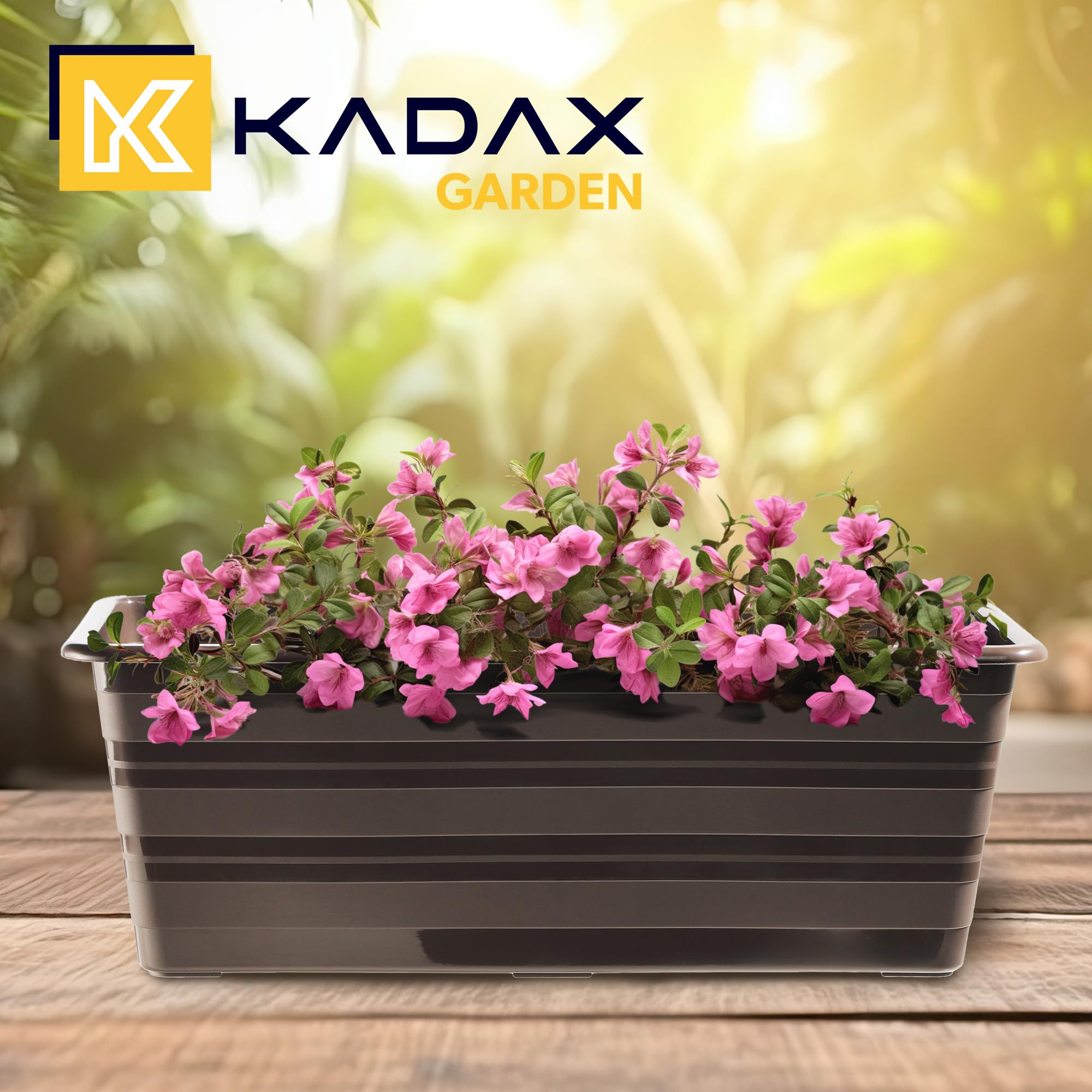 KADAX Zestaw 6 x 40 cm, skrzynka na kwiaty, brązowa, doniczka balkonowa z tworzywa sztucznego, odporna na warunki atmosferyczne skrzynka na rośliny, doniczka na kwiaty, skrzynka na balustrady