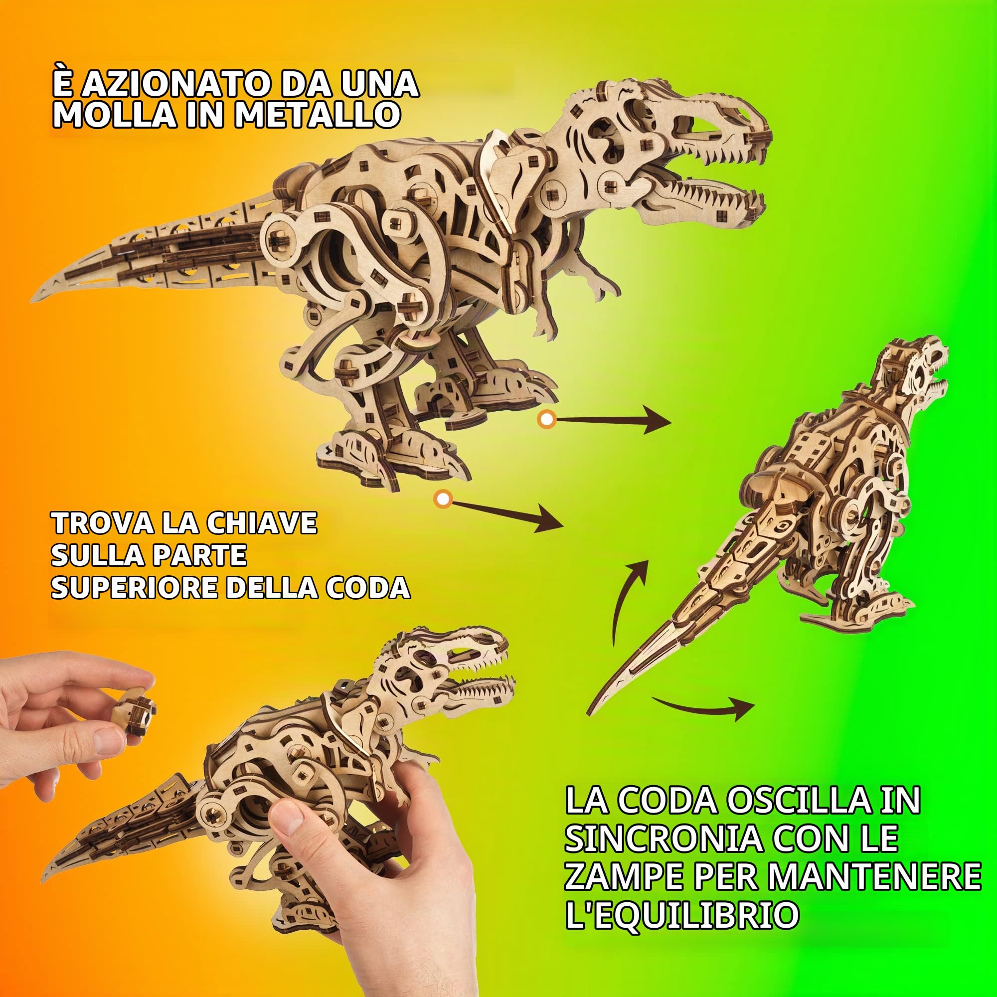 Ugears Tirannosauro Rex - Puzzle 3D in Legno Kit modellismo da costruire - Set di Puzzle 3D Dinosaurio Educativo - T-Rex Modellini In Legno Da Costruire con Movimento Bipede