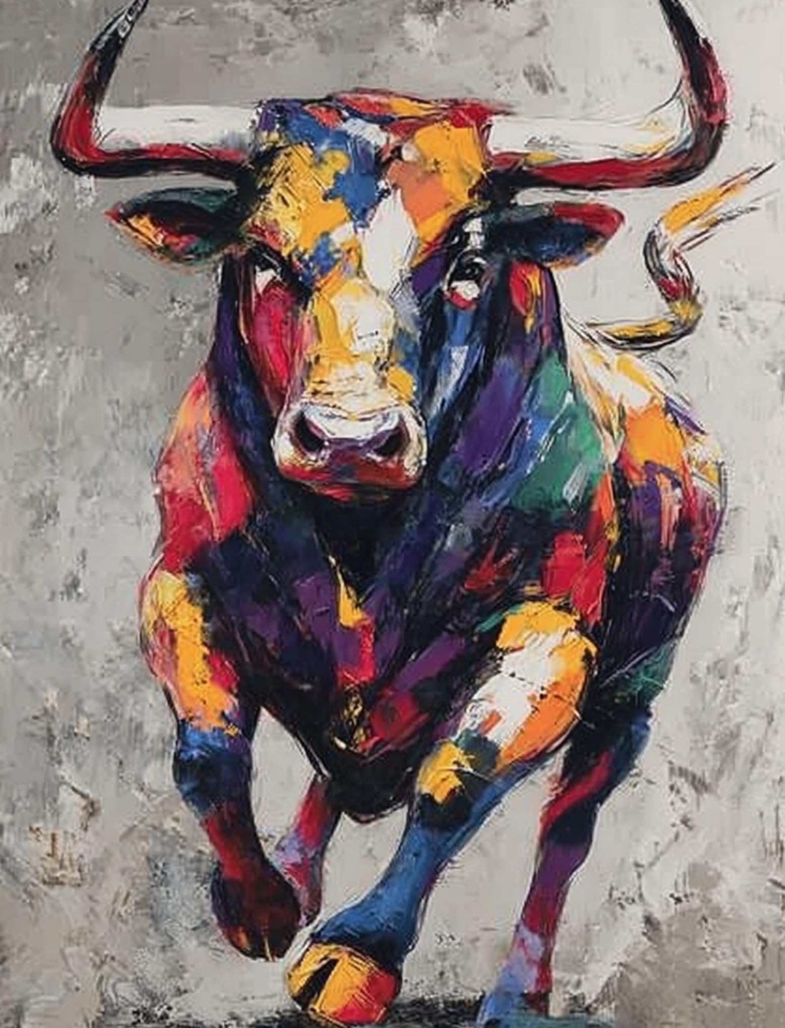 WANGWANGMIAO Paint by Number for Adults Colorful Bull Sprint,Painting by Numbers Kits for Beginners,Colorful Oil Paints Craft Art for Home Wall Decor Gift 20X16Inch，with Frame