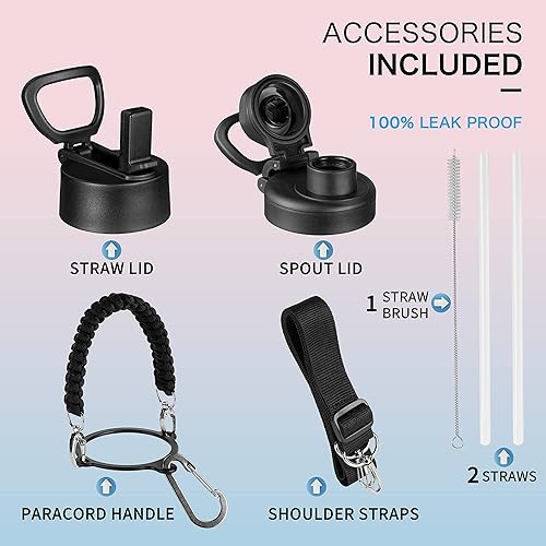 Miniatura 4 de KXIAOCHEN Botella de agua aislada, botella de agua de acero inoxidable, 2 tapas (con pajilla y tapa con asa), botellas de agua metálicas de boca