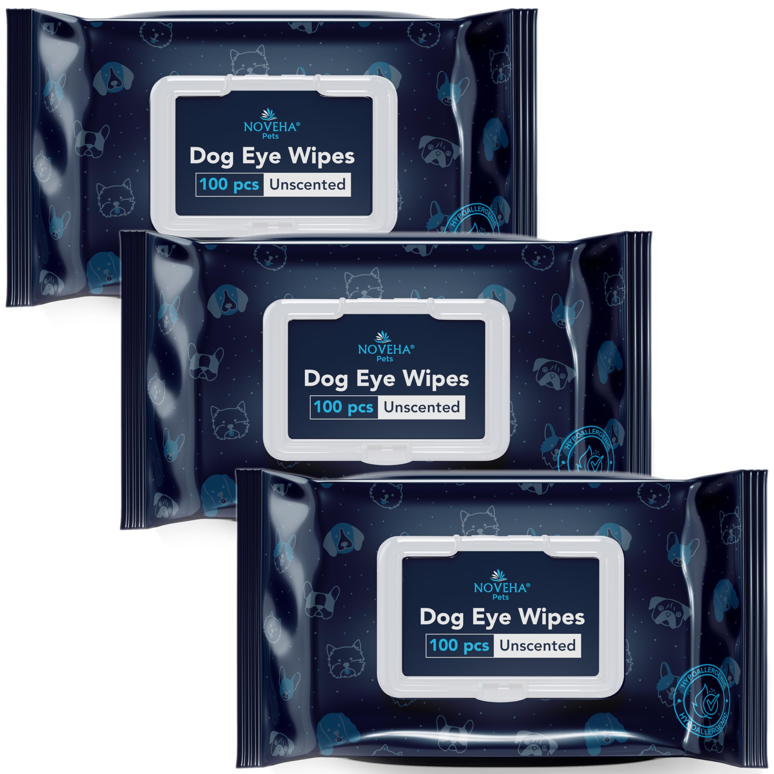 NOVEHA 300PCs Dog Eye Wipes - Tear Stain Remover for Dogs - Formulated with Chamomile and Aloe to