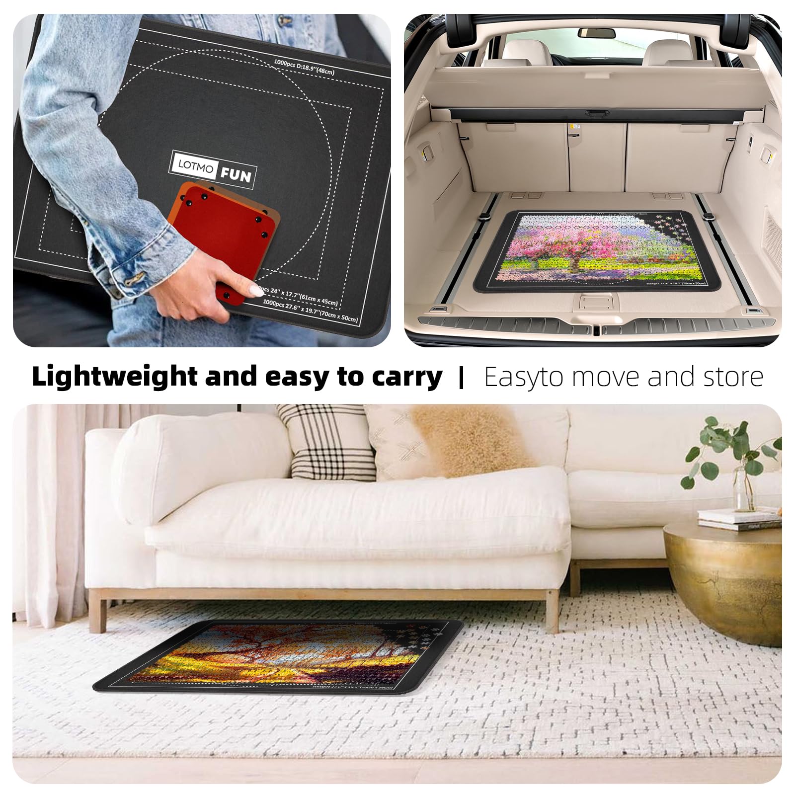 Plateau de Puzzle, Tapis Puzzle 1000 Pieces, Accessoires de Jigsaw à Déplacer et à Ranger, Tapis Puzzle avec Cover Antidérapant Support de Rangement pour Puzzles, 6 Trays