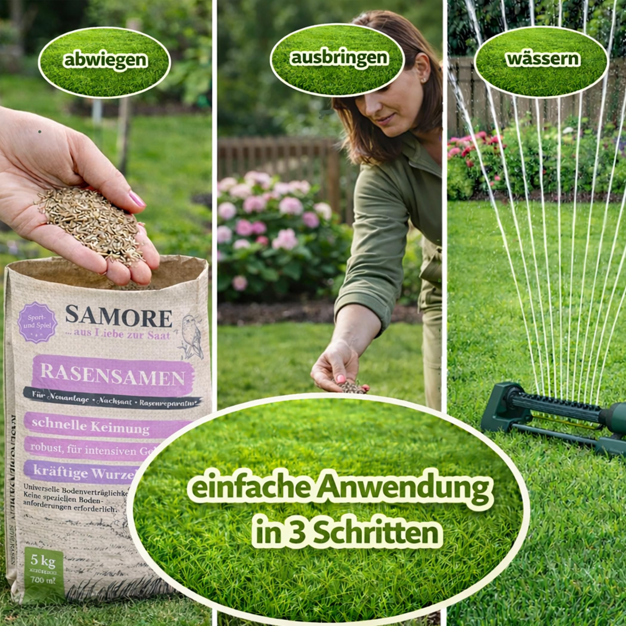 10 kg Rasensamen Sport und Spiel | schnellkeimend |reicht für 400m² Rasen | robust|tiefgrün | ideal für Neuansaat, Nachsaat, Rasensaat Grassamen | trockenresistent | dürreresistent - Made in Germany
