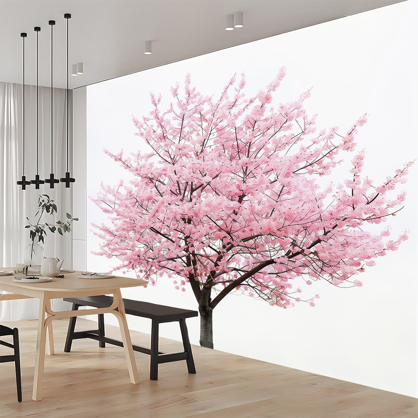 Générique Papier Peint Mural Salon Arbre Sakura Rose 200x140 cm Papier Peint Panoramique Intissé Moderne, Décoration Murale Poster Tableaux Muraux Imprimé 3D Tapisserie Photo