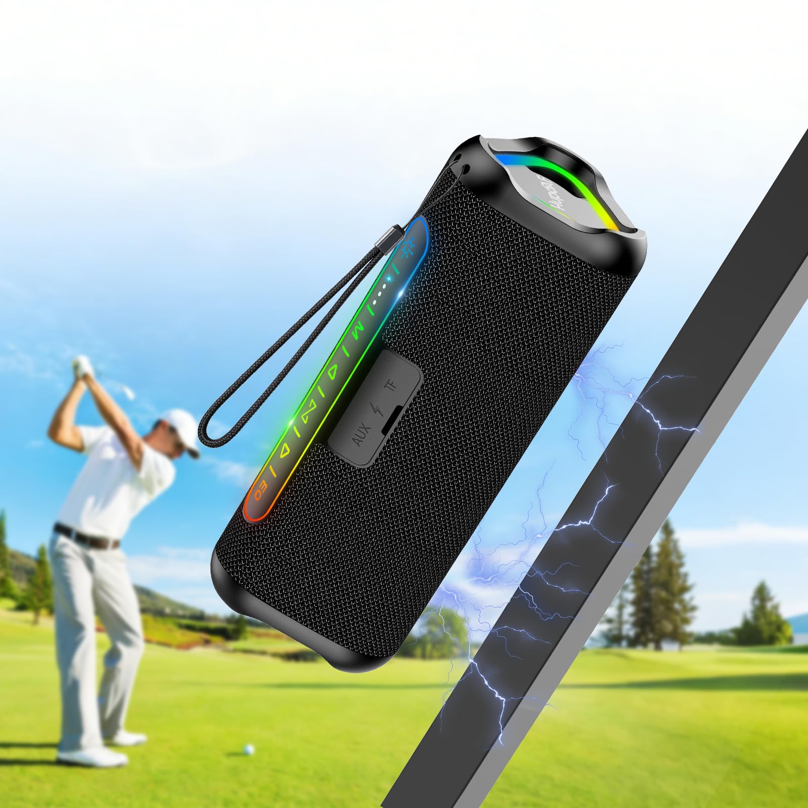Magnetic Bluetooth Speaker for Golf Cart, 24H Playtime, IPX7 Waterproof, Wireless Outdoor Portable Speakers with Strong Magnet, Loud Stereo Sound for Golf, Bike, Camping, Party, Beach, Gifts for Men - 2