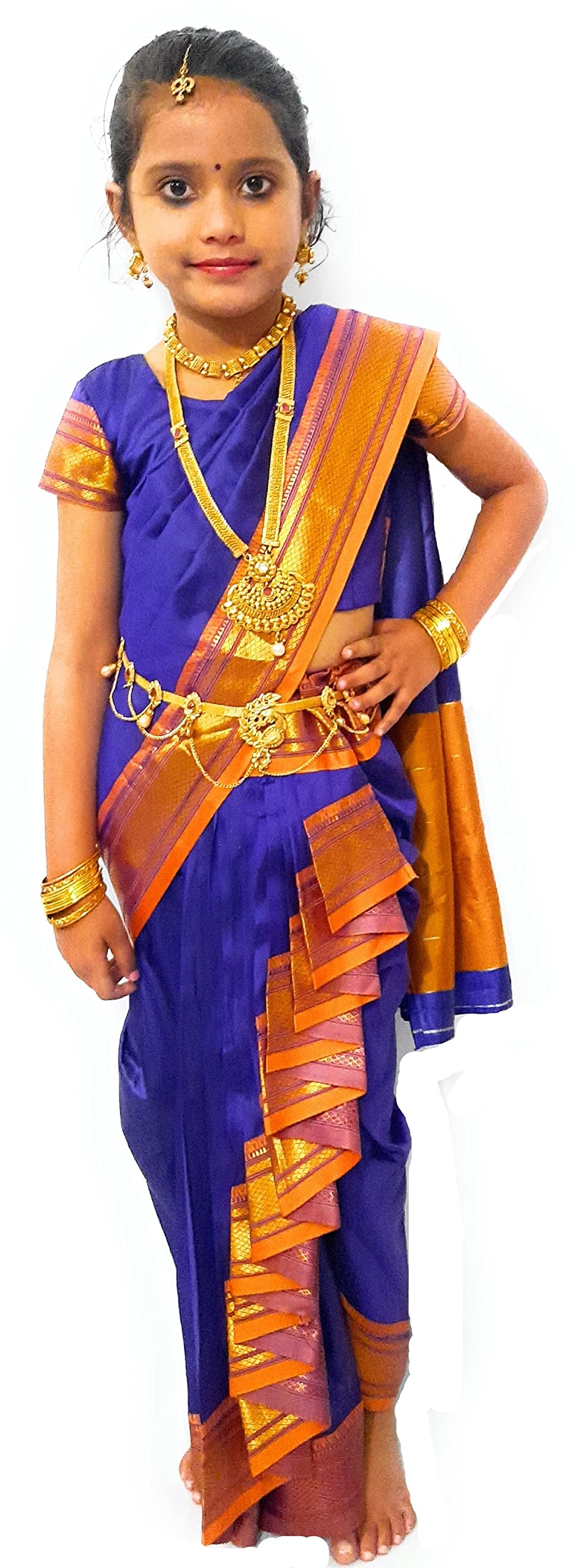 Luster Girl's Belgaon Silk Navwari Saree (Z023_Blue) 2