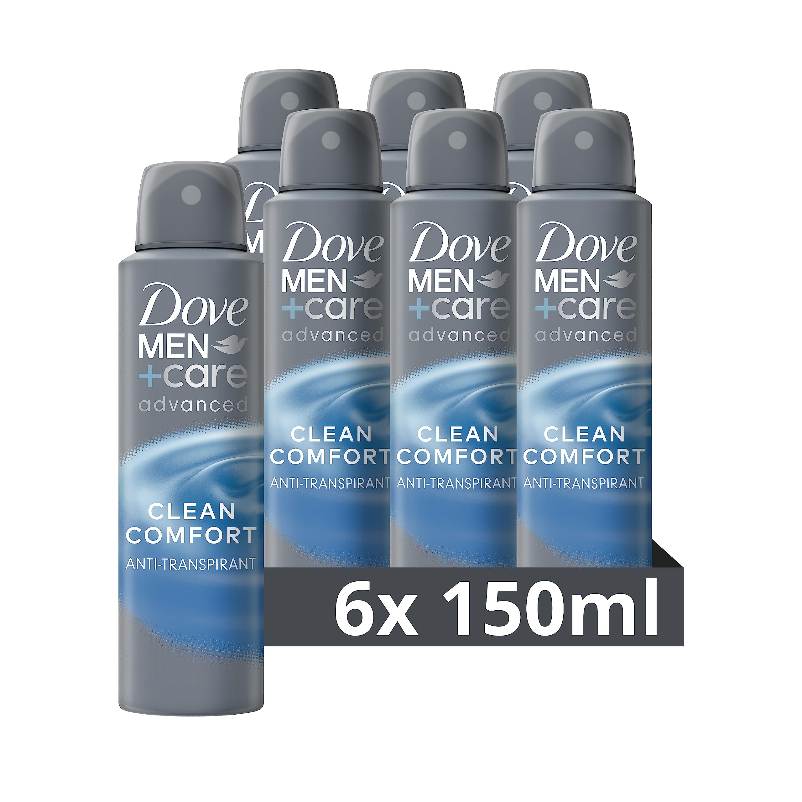 Dove MEN+care advanced - Lot de 6 déodorants anti-transpirants Clean Comfort - Protège 72 heures contre les odeurs corporelles et la transpiration - 6 x 150 ml