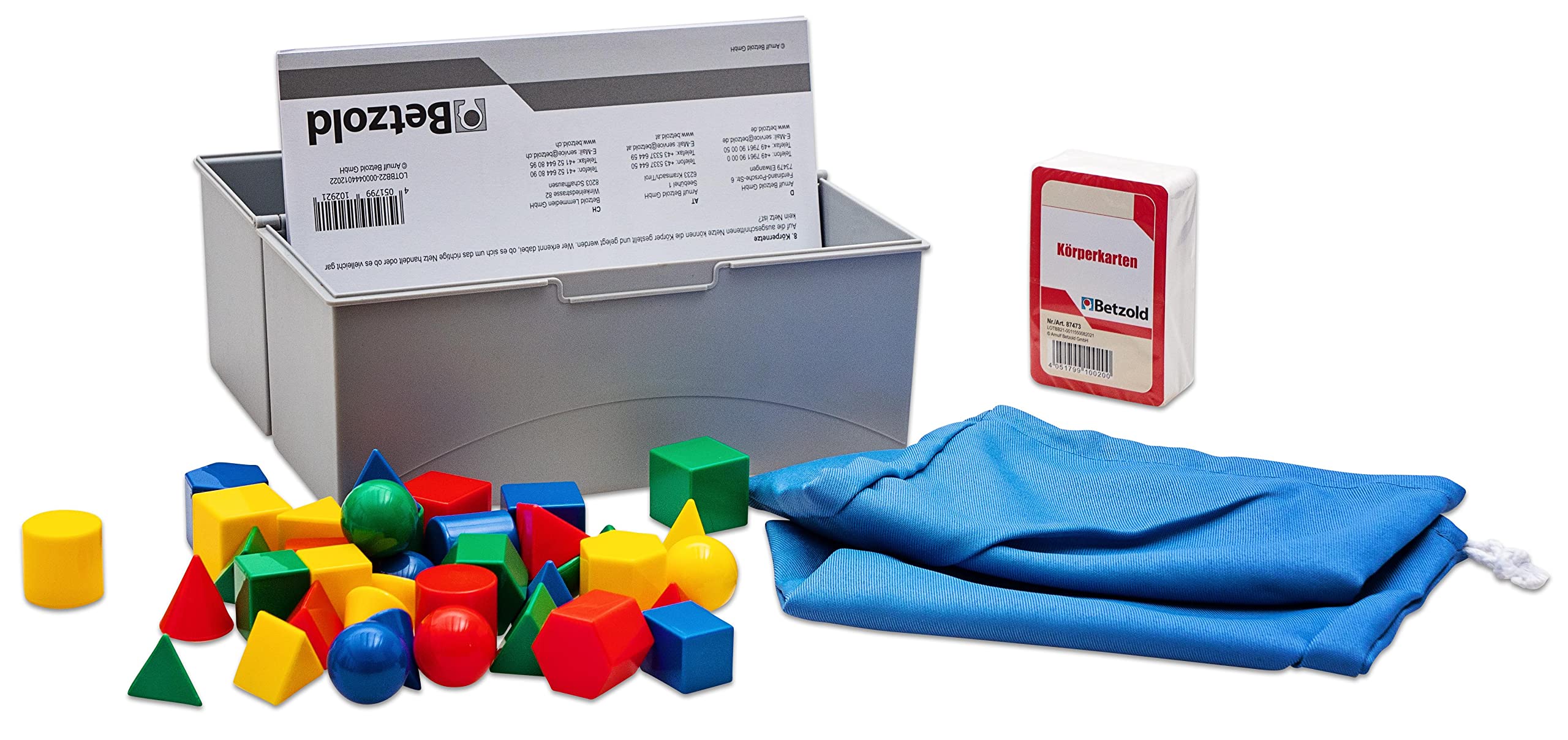Betzold - Geometrie-Körper-Kasten - 40 geometrische Körper im Set + Zubehör