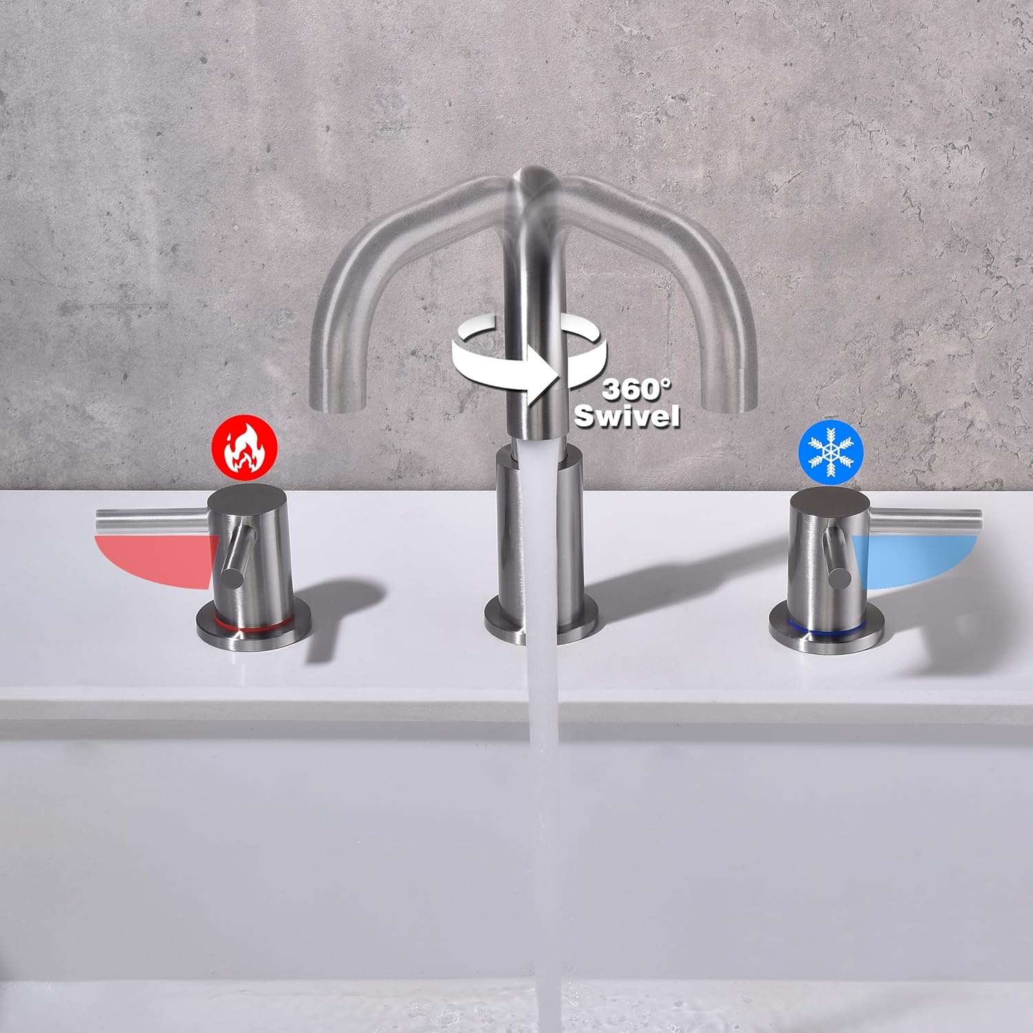 Brushed Nickel Bathroom Faucet 3 Hole, Widespread 8 in Bathroom Faucet for Sink with Pop Up Drain and Supply Lines, Stainless Steel 2 Handle Satin Nickel Sink Faucet Bathroom
