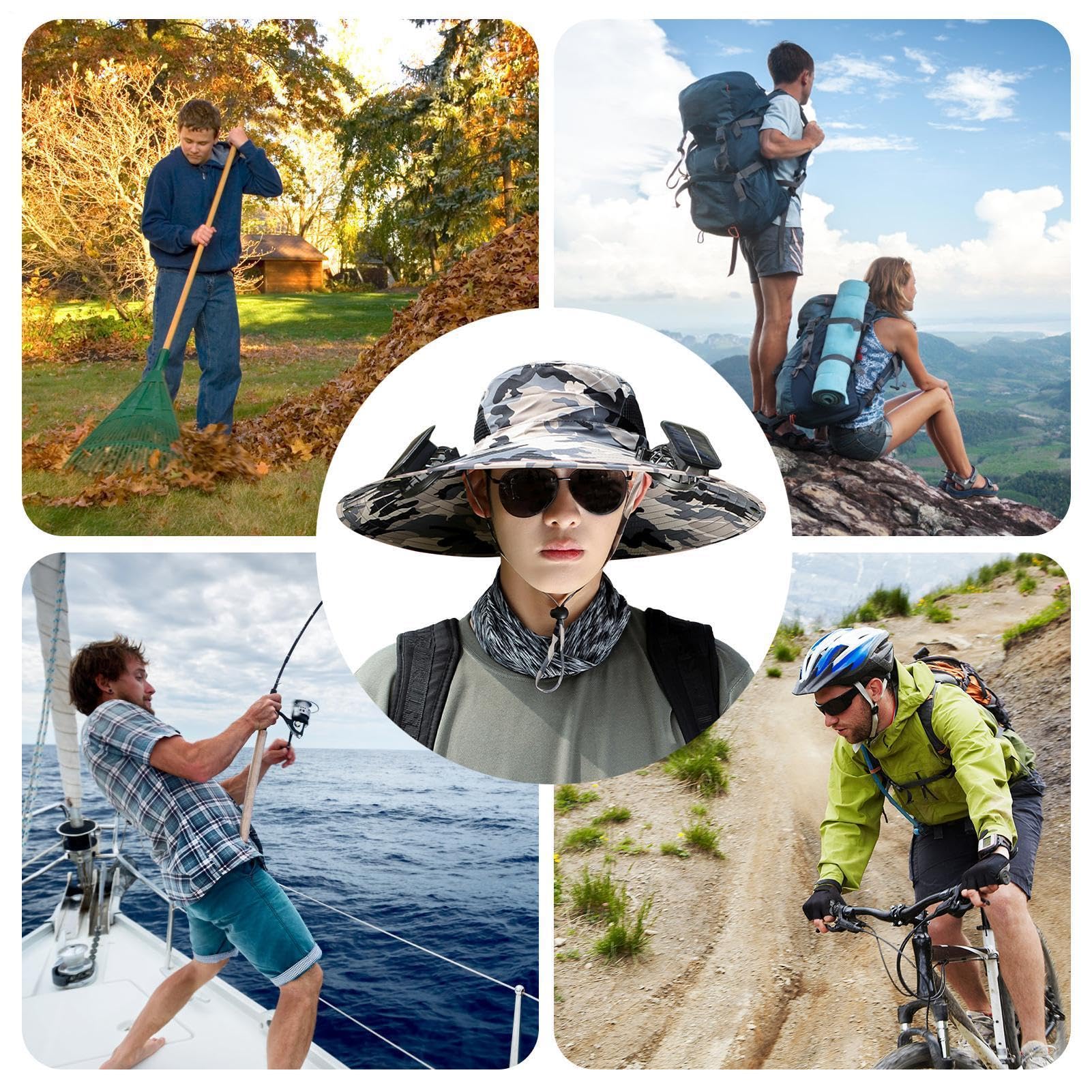 Sombrero de abanico solar de ala ancha, sombrero de protección solar UPF50+ para mujeres y hombres, verano al aire libre, pesca, senderismo, camping, playa, deportes, viajes, gorra de enfriamiento