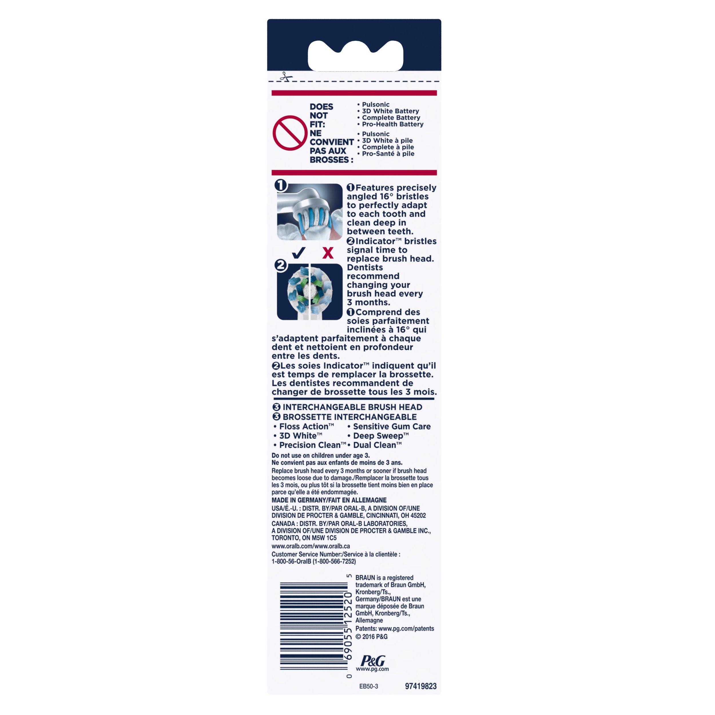Oral-B Cross Action - Cabezales de repuesto para cepillo de dientes eléctrico, 3 unidades