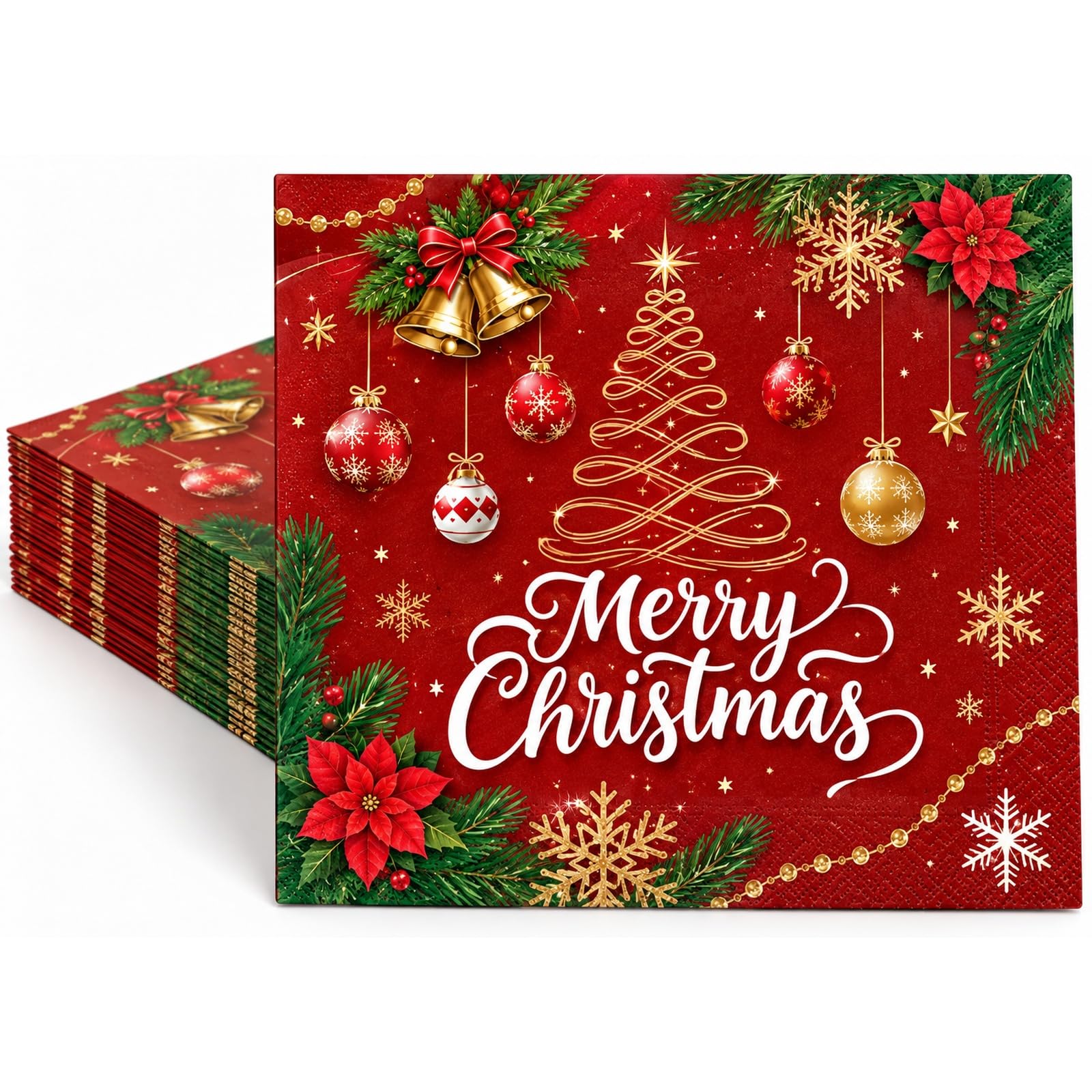 40 Red Christmas Napkins Paper Gold Tree Christmas Napkins