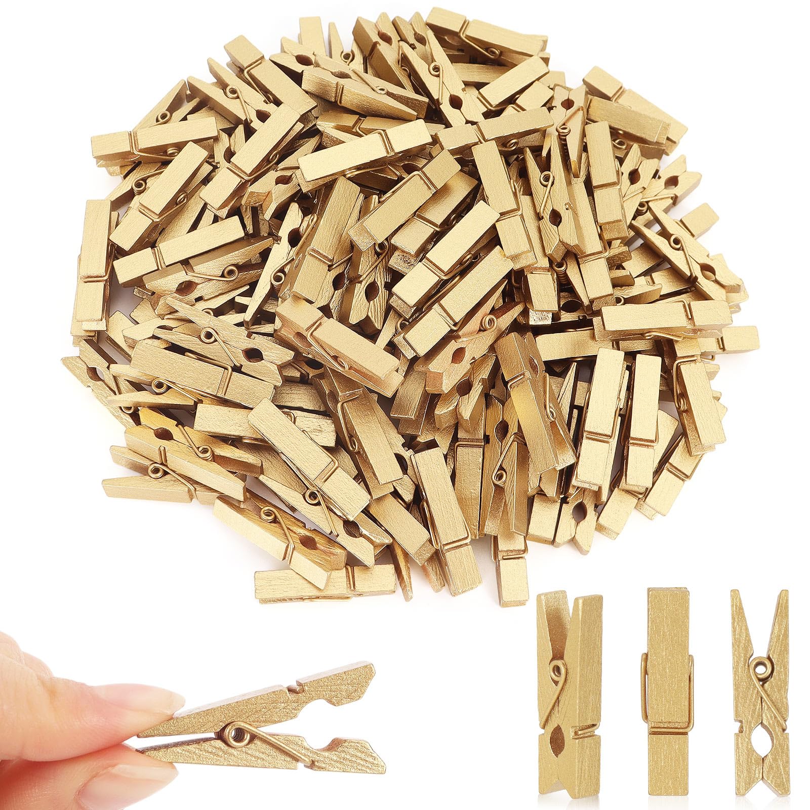 100 Pcs Gold Wooden Pins, 1.38 Inch Tapestry Clothes Pins Wall Clips Photo Picture Clips Poster Clips Strong Spring Clips for Home and Office Poster