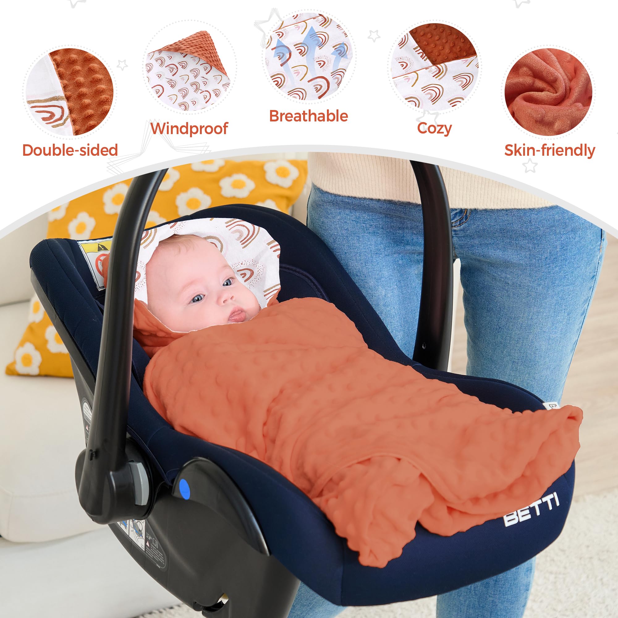 Miracle Baby Coperta Avvolgente in Cotone 90x90cm, Copertina Multifunzionale Universale per Neonati, Passeggino, Ovetto e Seggiolino Auto, Reversibile per Quattro Stagioni, Arcobaleno