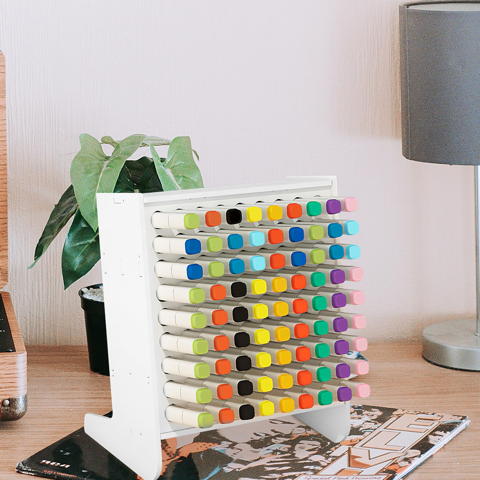 Portapenne da Tavolo Multifunzionale Cassetto Bianco in Plastica, Organizer per Marker Stabile e Durevole, per Back To School Party e Uso Scolastico