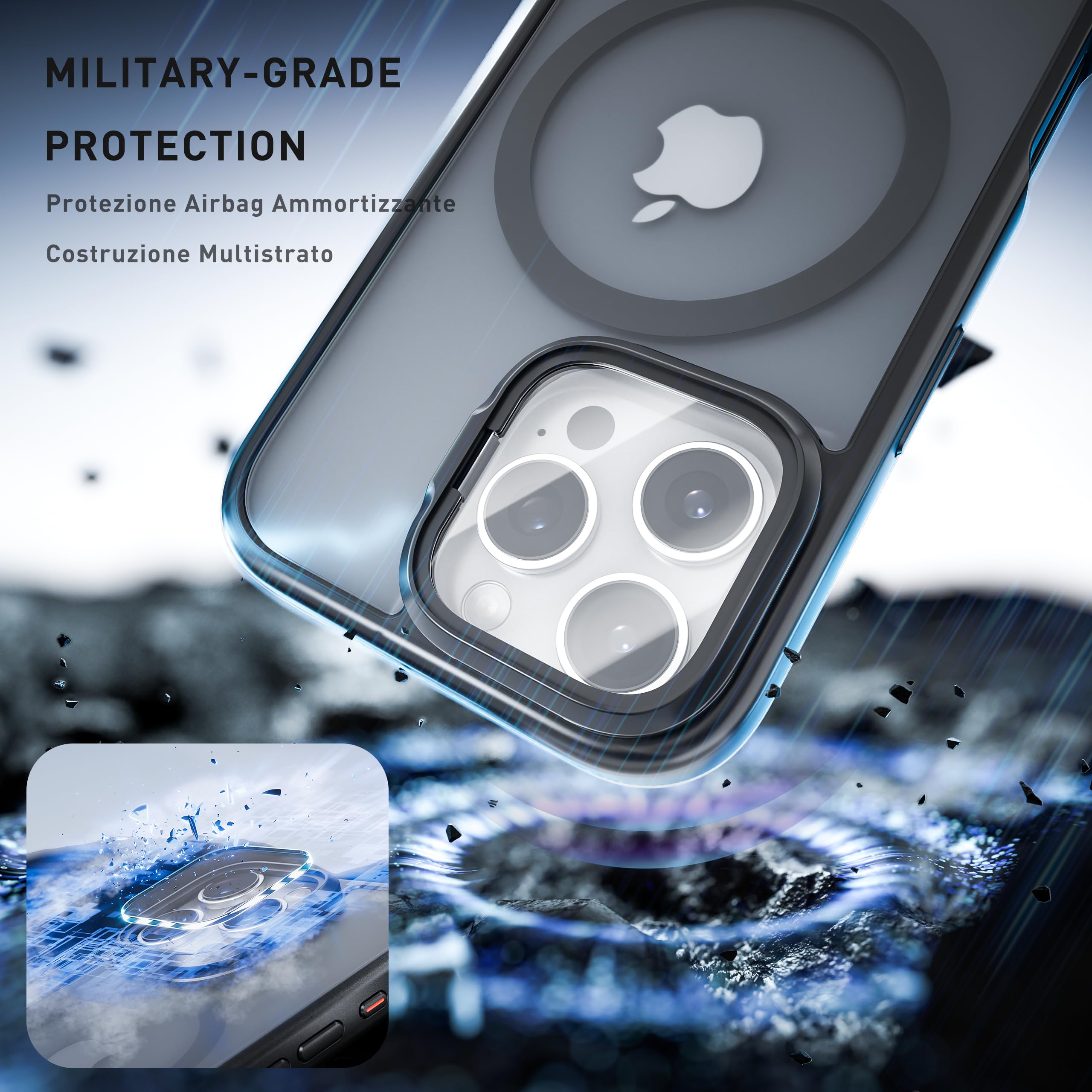 tigratigro Cover con Cavalletto,Compatibile con iPhone 16 Pro,Protezione Fotocamera H9 vetro temperato,Custodia Posteriore Glassata Traslucida, Anti-Impronte,Sensazione di Velluto (Grafite Nero)
