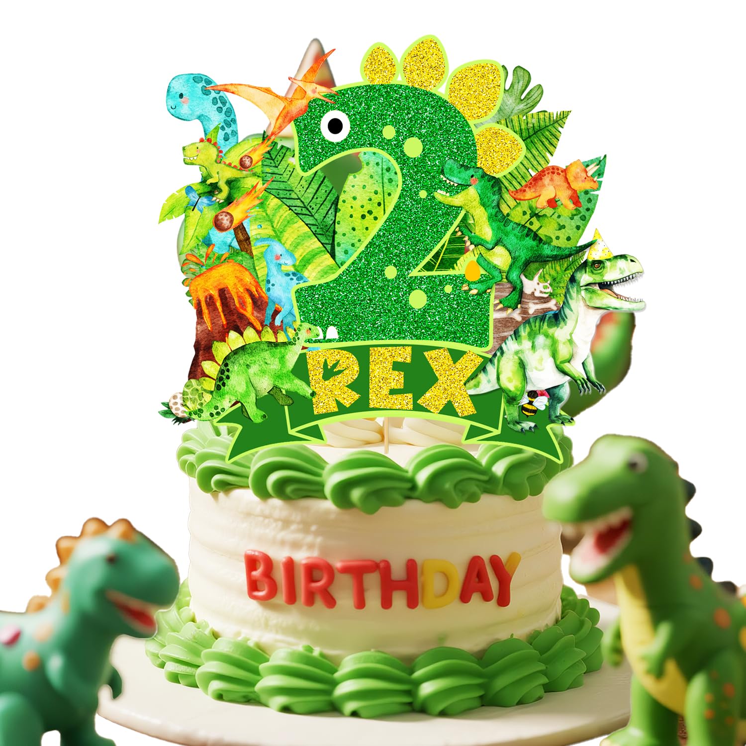 watercolor dinosaur birthday cake topper (Green 2nd bday)